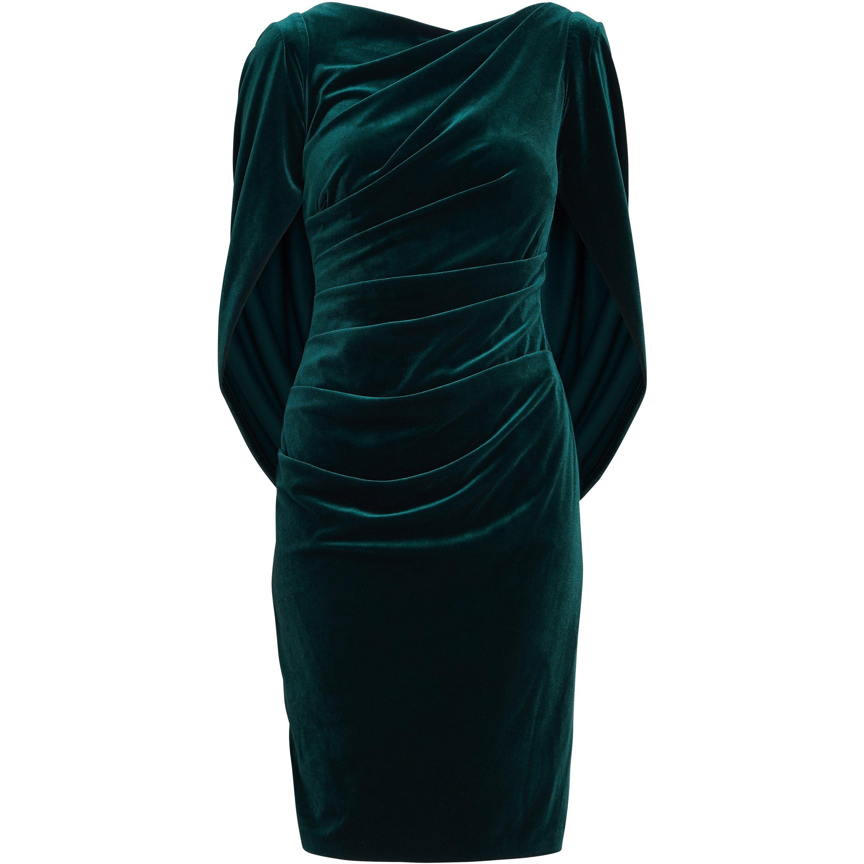 Bright Green - Gina Bacconi - Rosalind Velvet Dress With Back Piece - 4