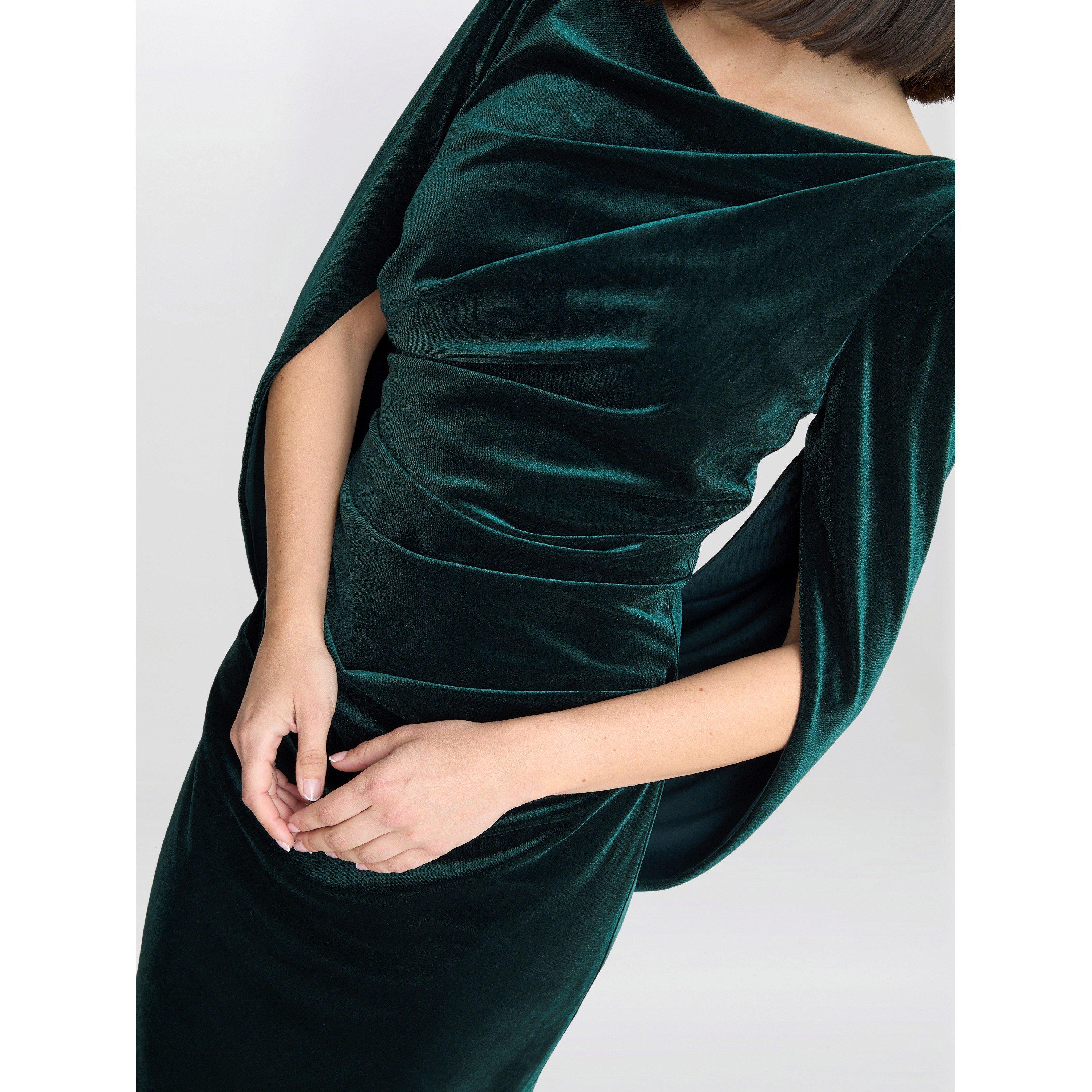Bright Green - Gina Bacconi - Rosalind Velvet Dress With Back Piece - 5