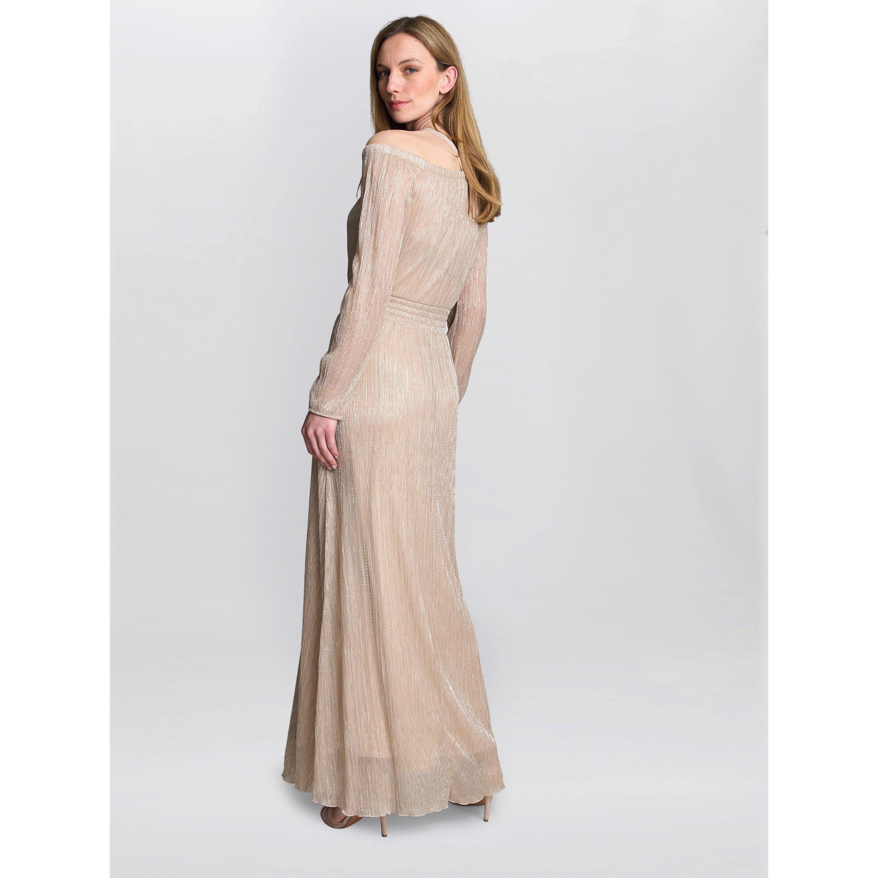 Gold - Gina Bacconi - Sylvia Metallic Off The Shoulder Dress - 2