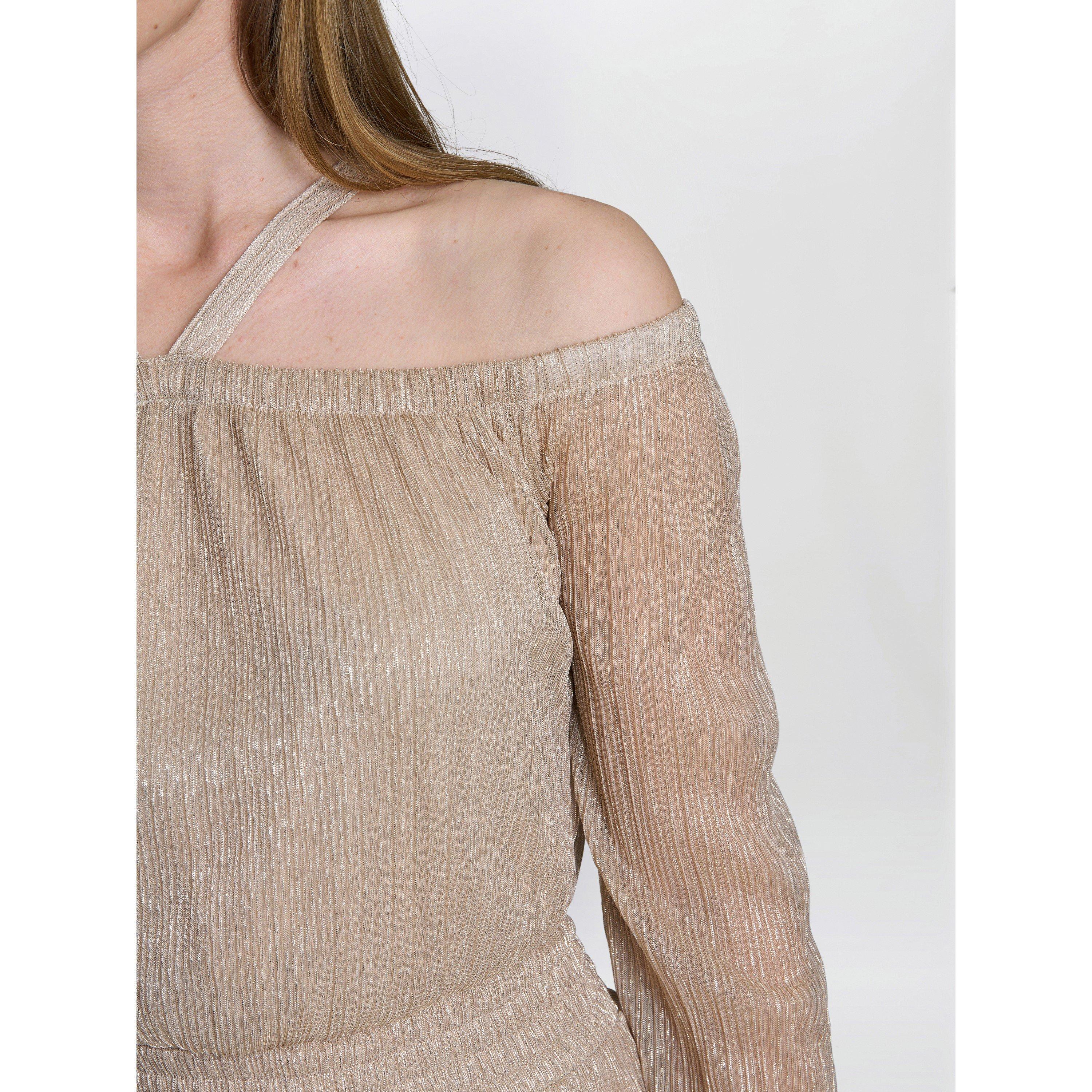 Gold - Gina Bacconi - Sylvia Metallic Off The Shoulder Dress - 4