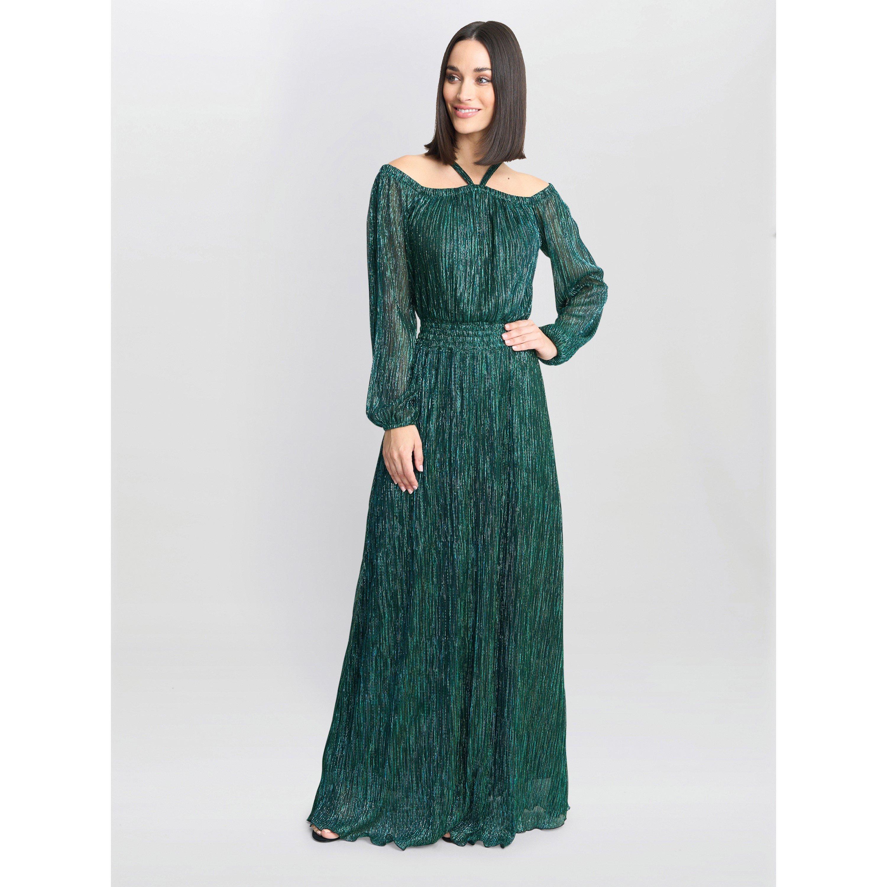 Gina Bacconi Women's Sylvia Metallic Off The Shoulder Dress - Green - M