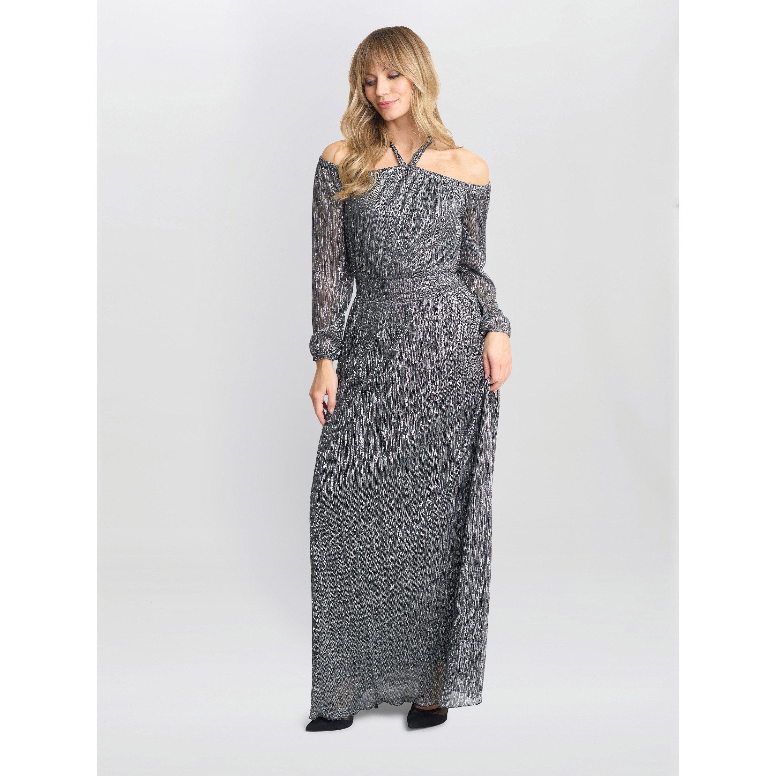 Sky Blue - Gina Bacconi - Sylvia Metallic Off The Shoulder Dress - 1