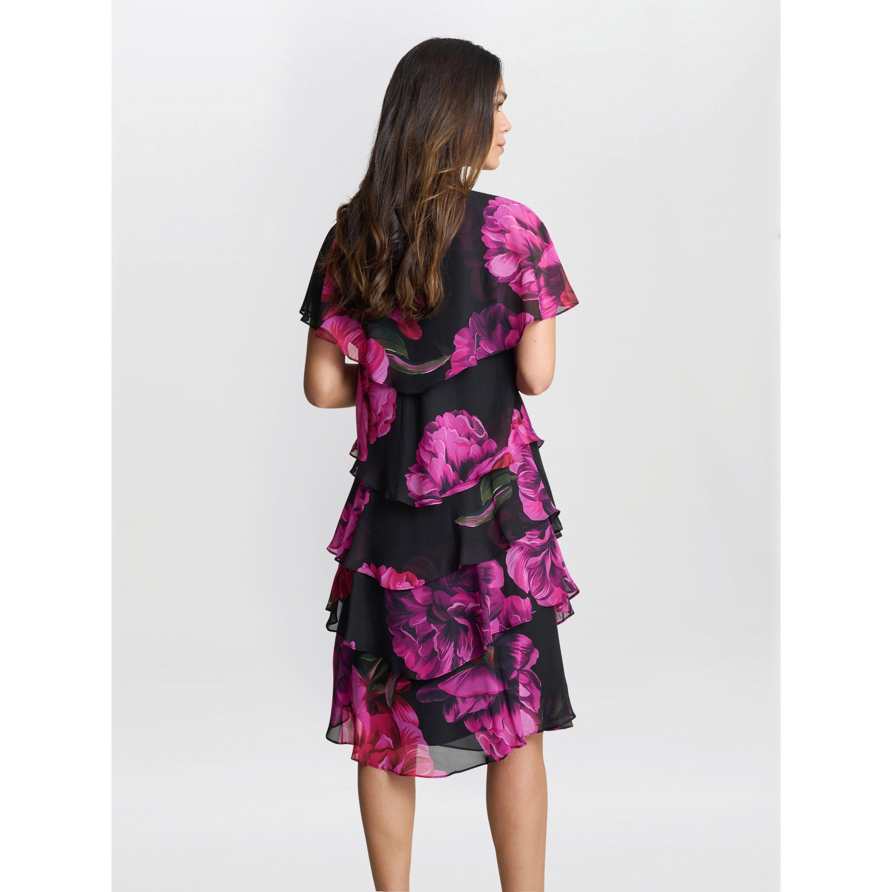 Black / Multi - Gina Bacconi - Skylar Short Printed Floral Tier Dress - 2