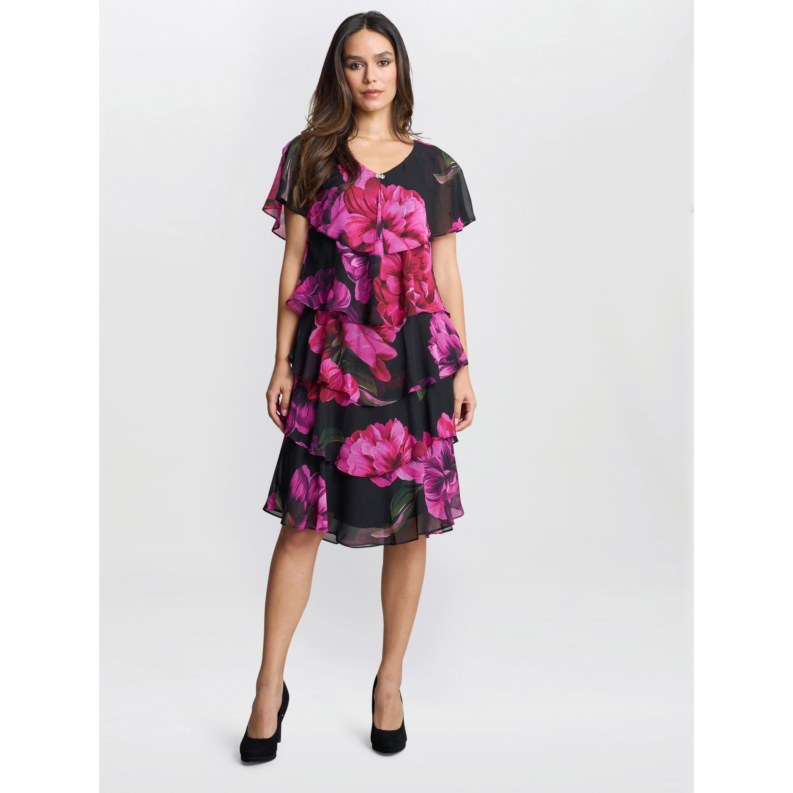 Black / Multi - Gina Bacconi - Skylar Short Printed Floral Tier Dress - 3
