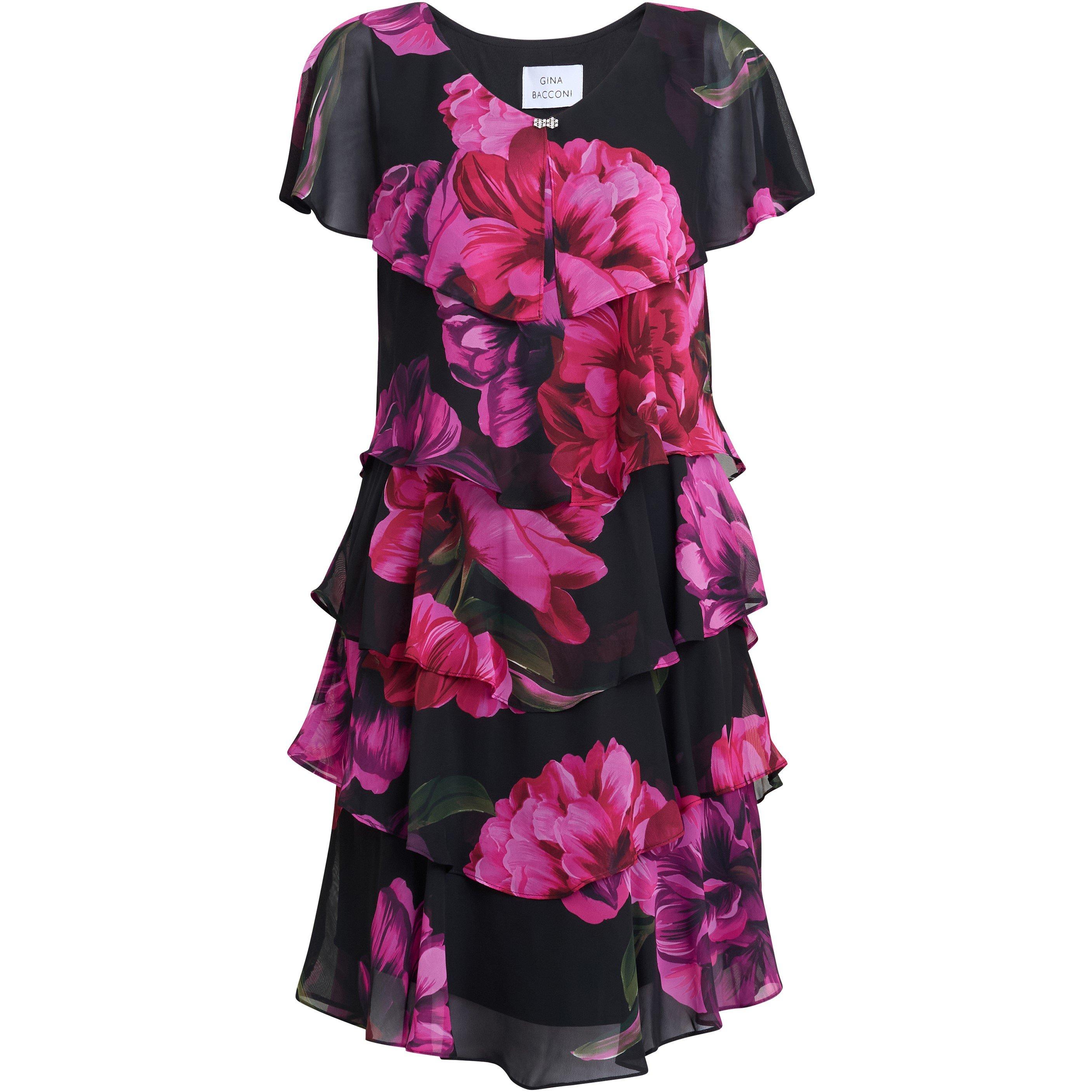 Black / Multi - Gina Bacconi - Skylar Short Printed Floral Tier Dress - 4