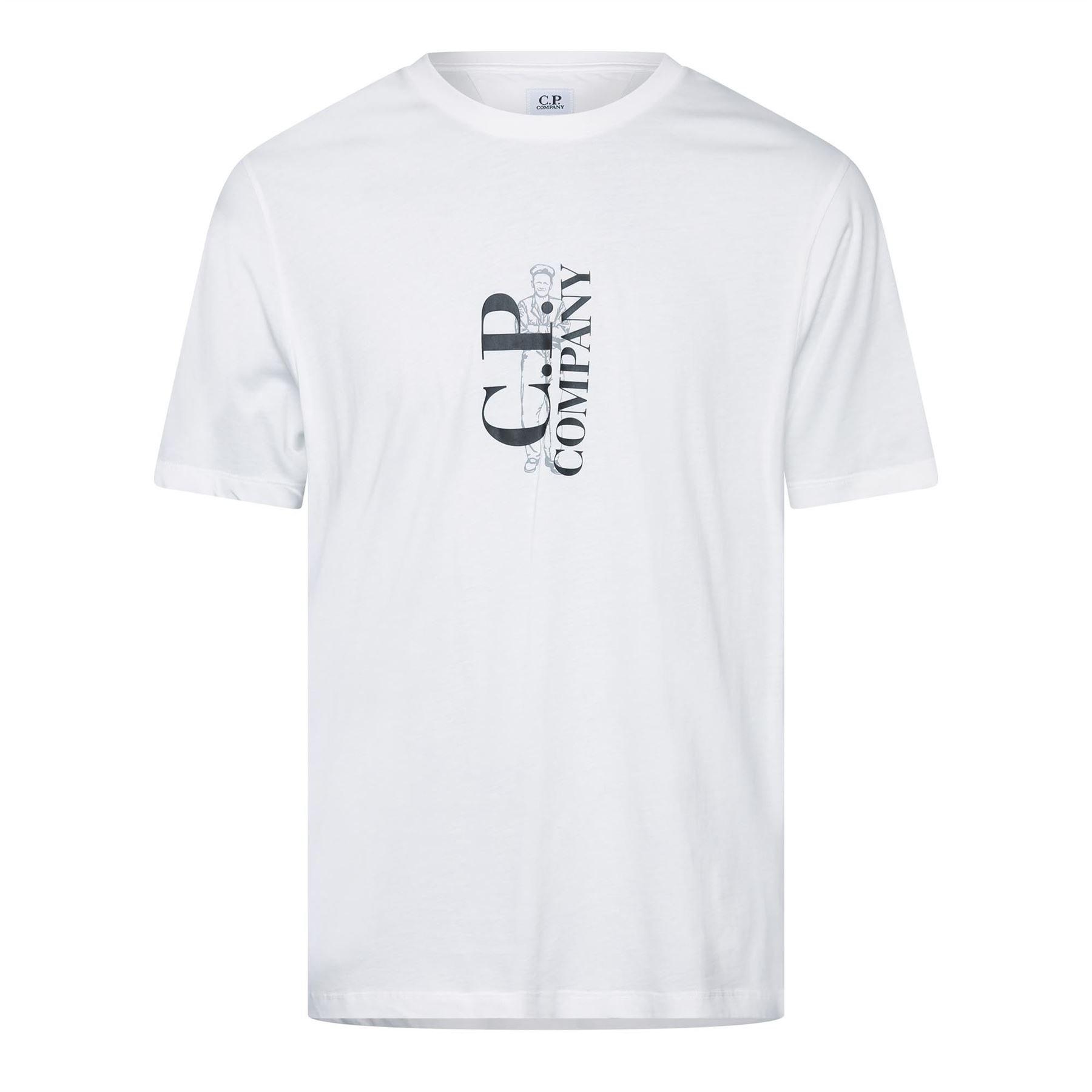 White - CP Company - 30/1 Jersey Vertical Logo T-Shirt - 1