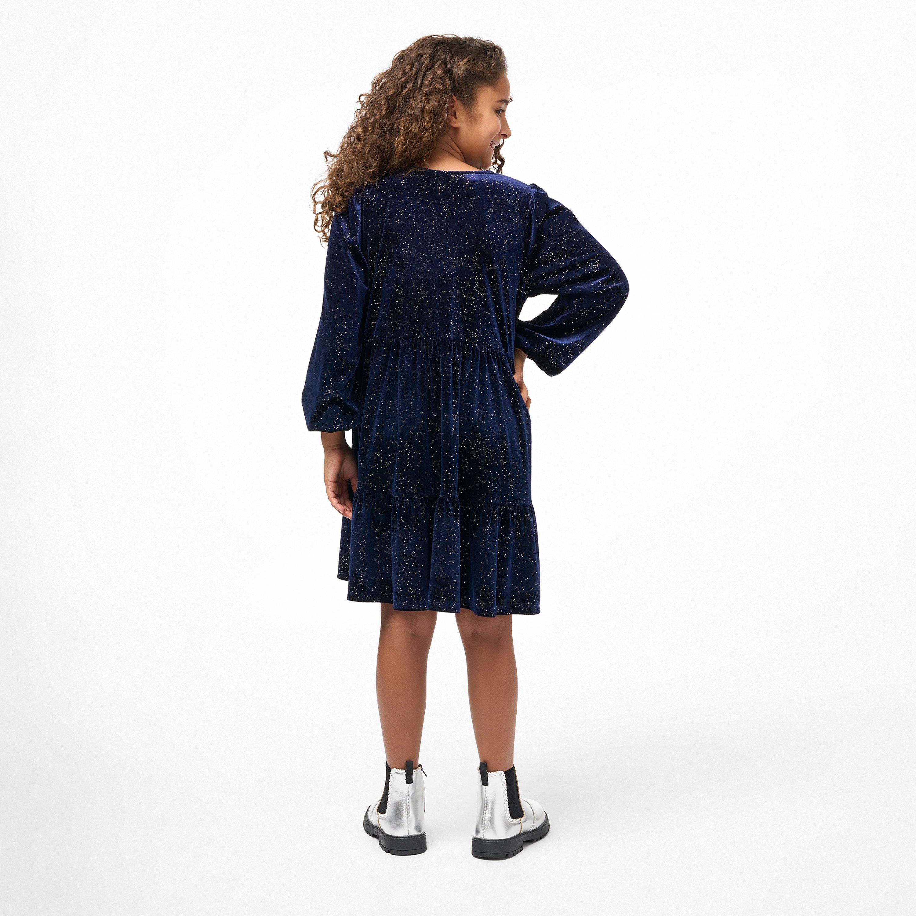 Marine/Argent - Biba - Junior Girls Biba Velvet Glitter Dress - 2