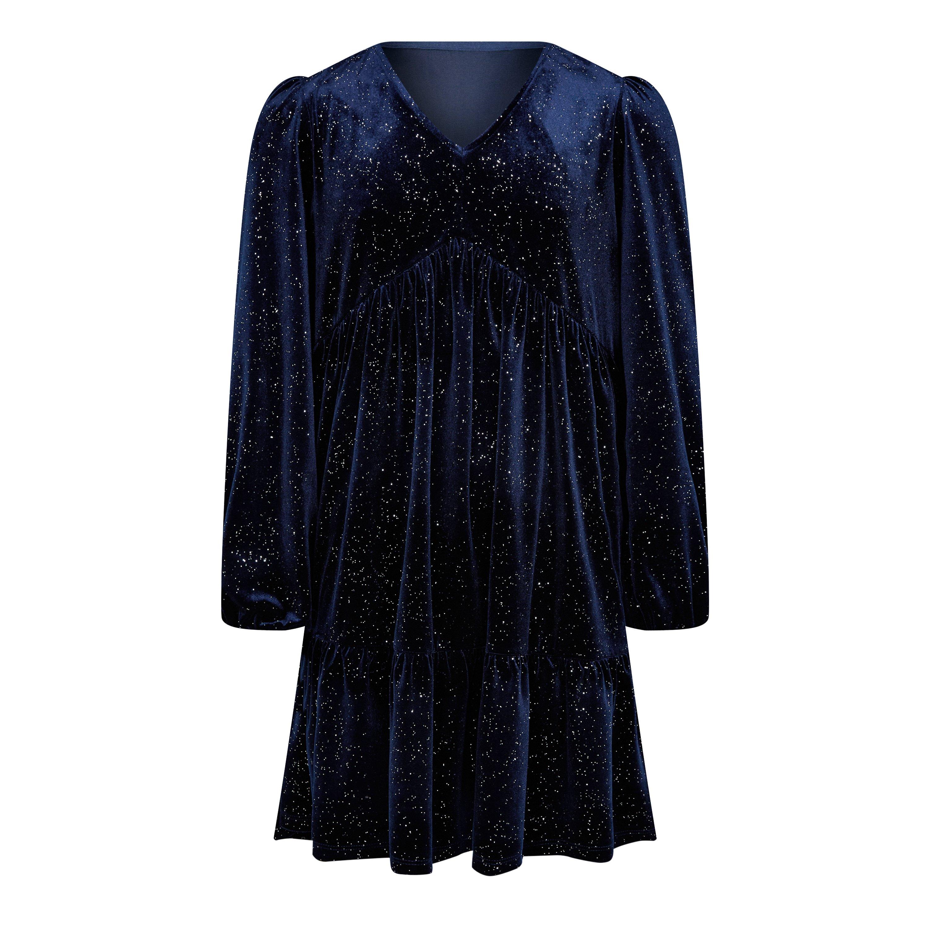 Marine/Argent - Biba - Junior Girls Biba Velvet Glitter Dress - 4