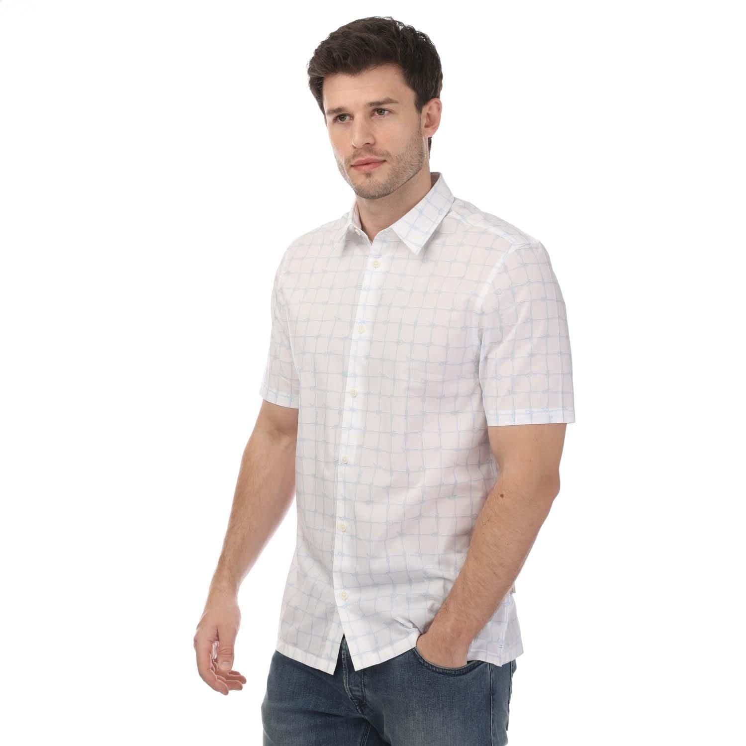 White - Ted Baker - Udine Short Sleeve Rope Print Checked Shirt - 1