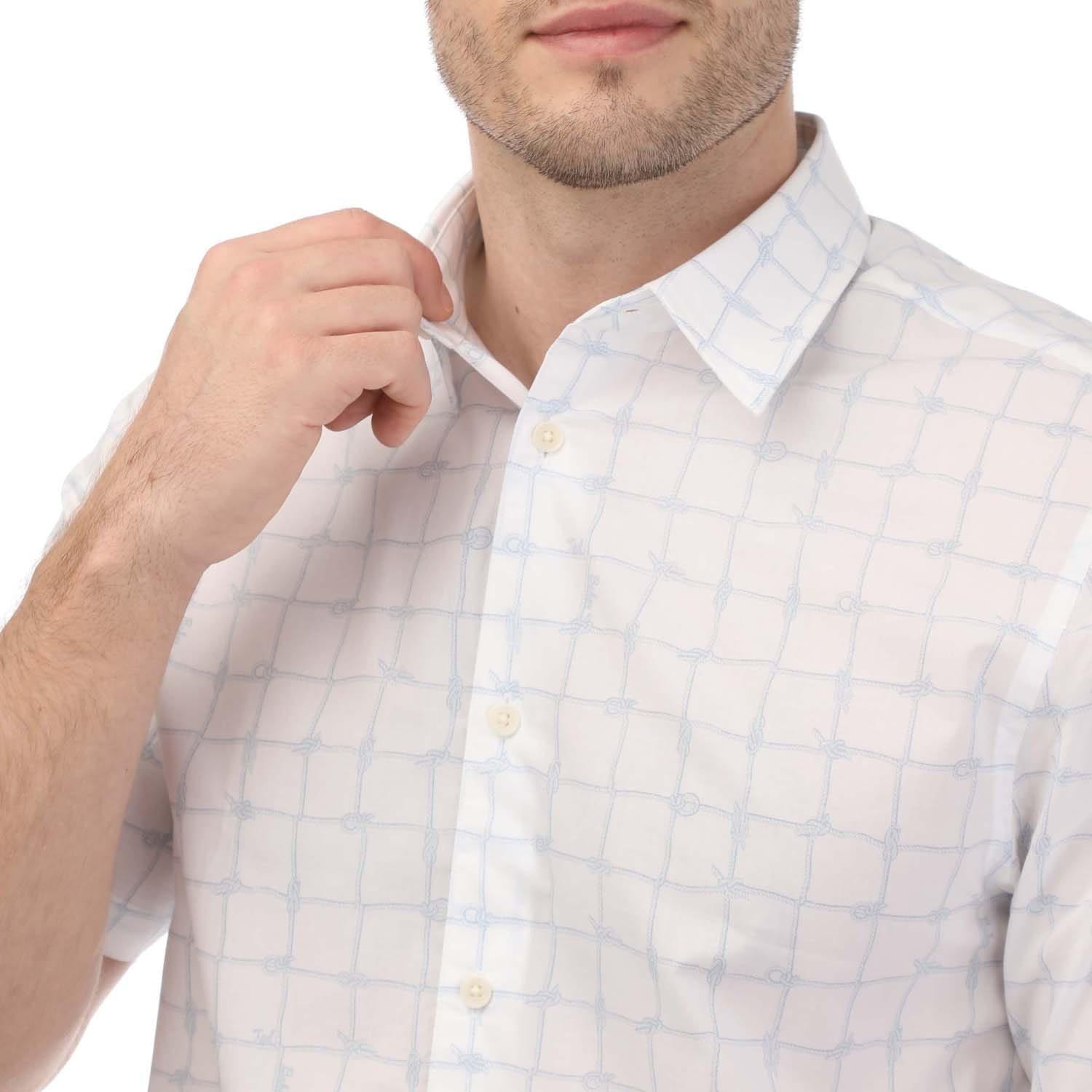 White - Ted Baker - Udine Short Sleeve Rope Print Checked Shirt - 3