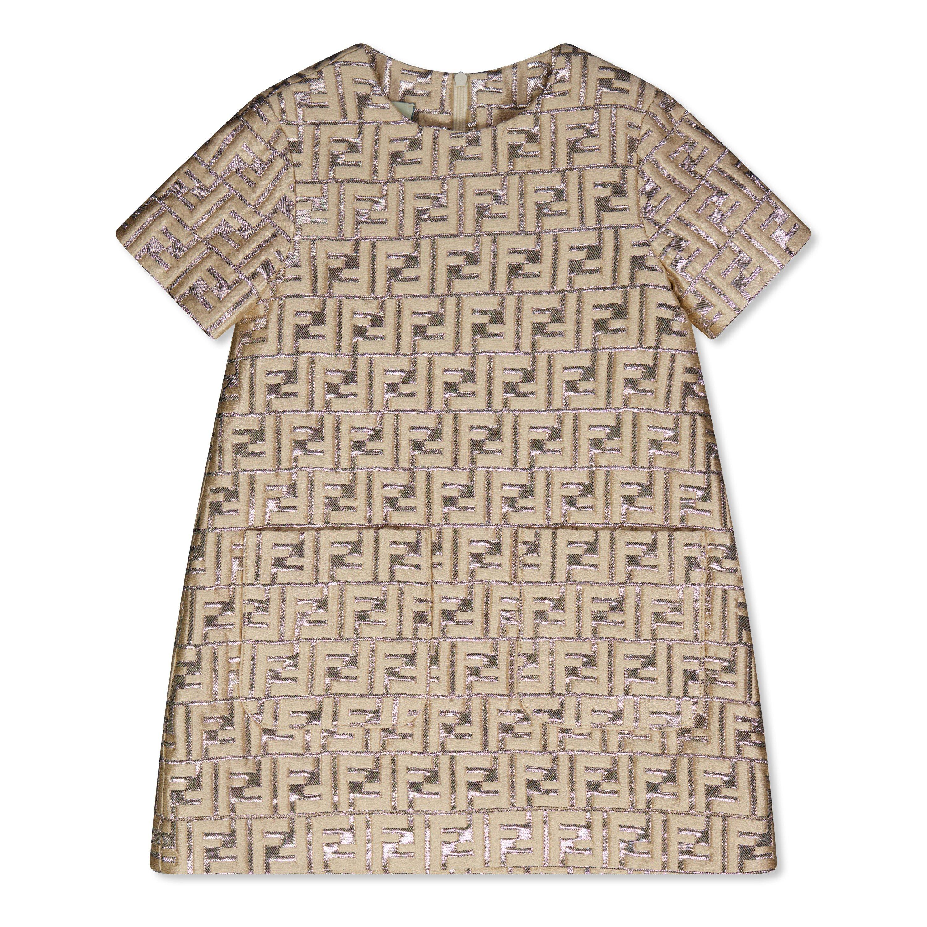 Fendi Metallic Ff Logo Dress Juniors - Gold F1P2N - Size 4Y