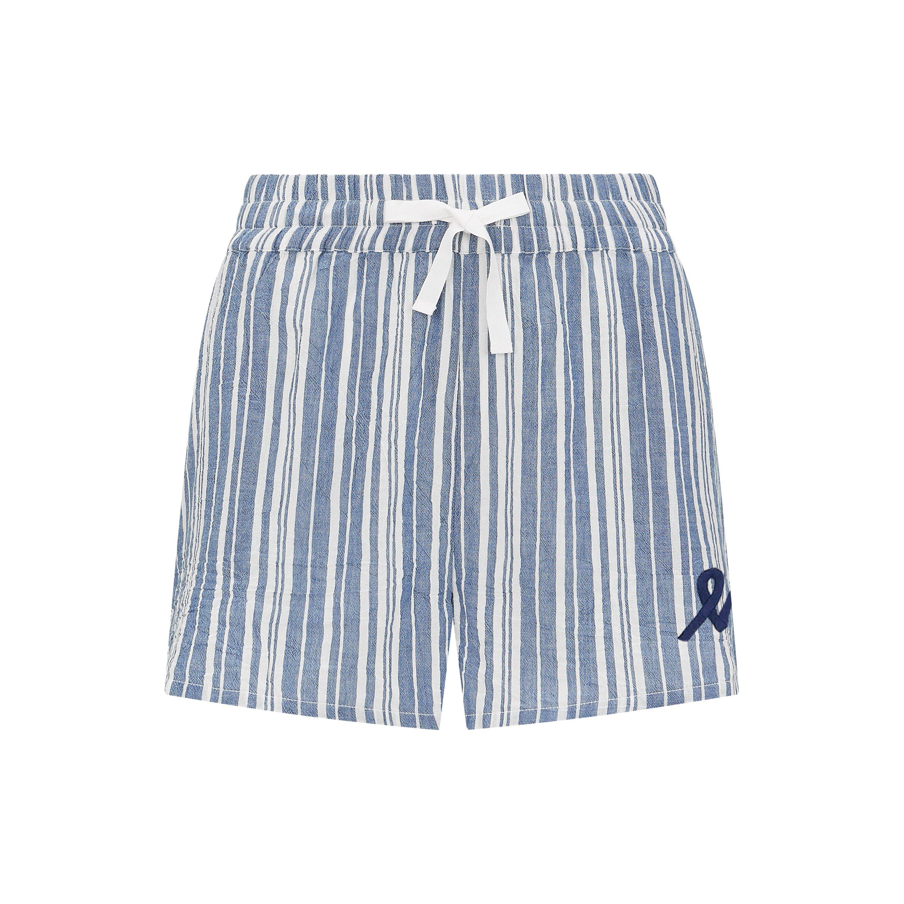 Nudea Women's Classic Boxer Organic Cotton Gauze - White/Navy - L