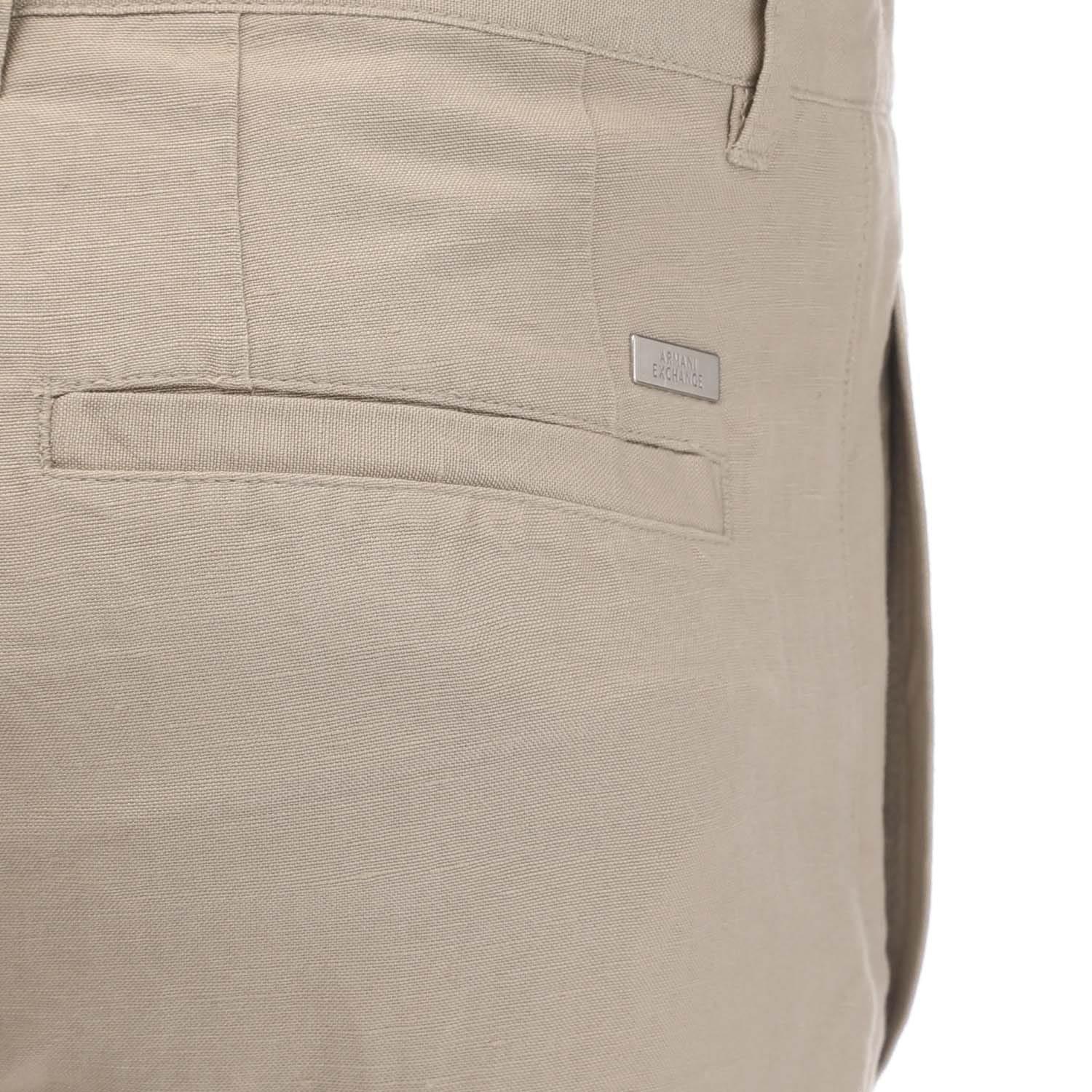 Beige - Armani Exchange - Linen Rayon Twill Shorts - 3