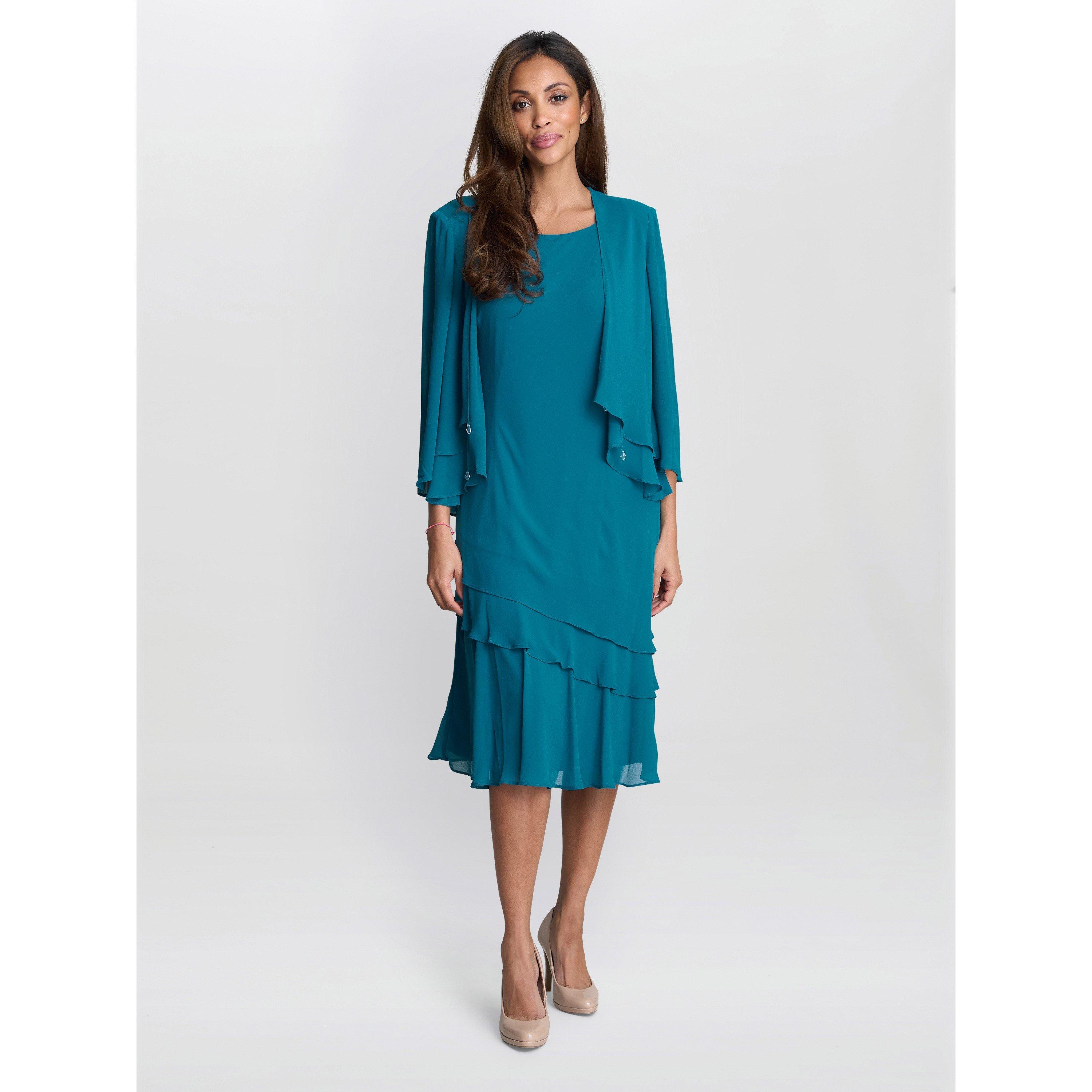 Teal - Gina Bacconi - Lola Jacket And Asymmetric Tiered Dress - 2