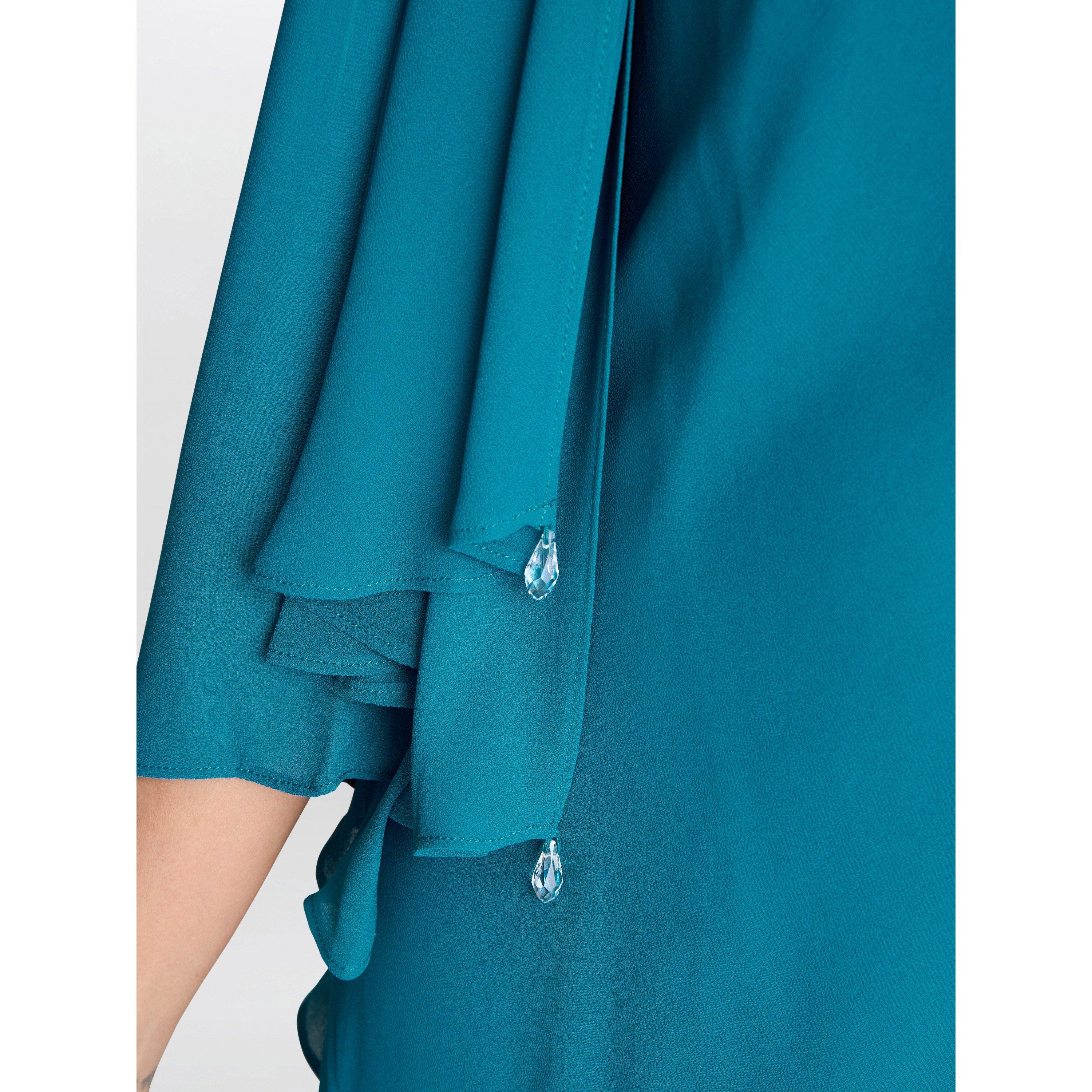 Teal - Gina Bacconi - Lola Jacket And Asymmetric Tiered Dress - 5