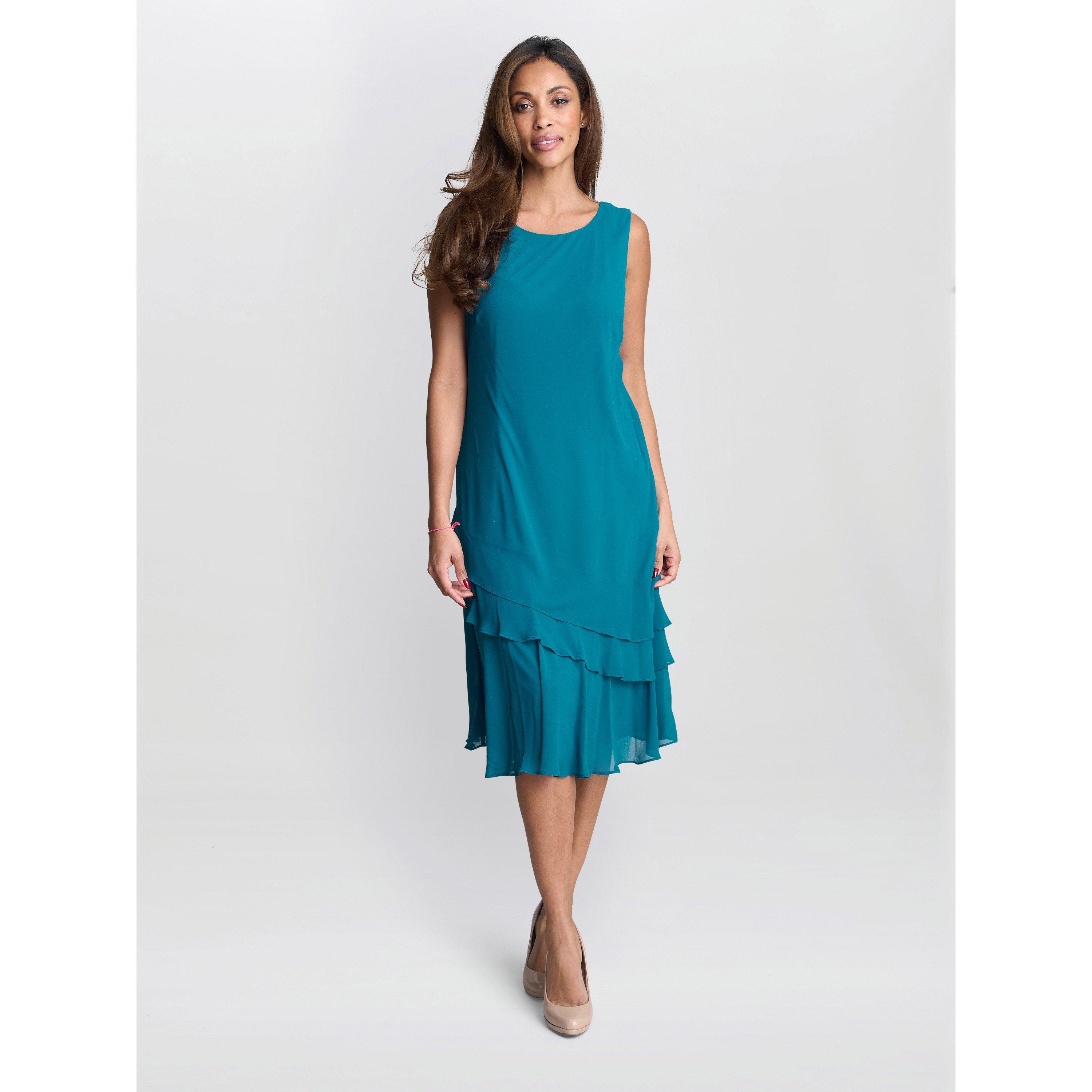 Teal - Gina Bacconi - Lola Jacket And Asymmetric Tiered Dress - 6