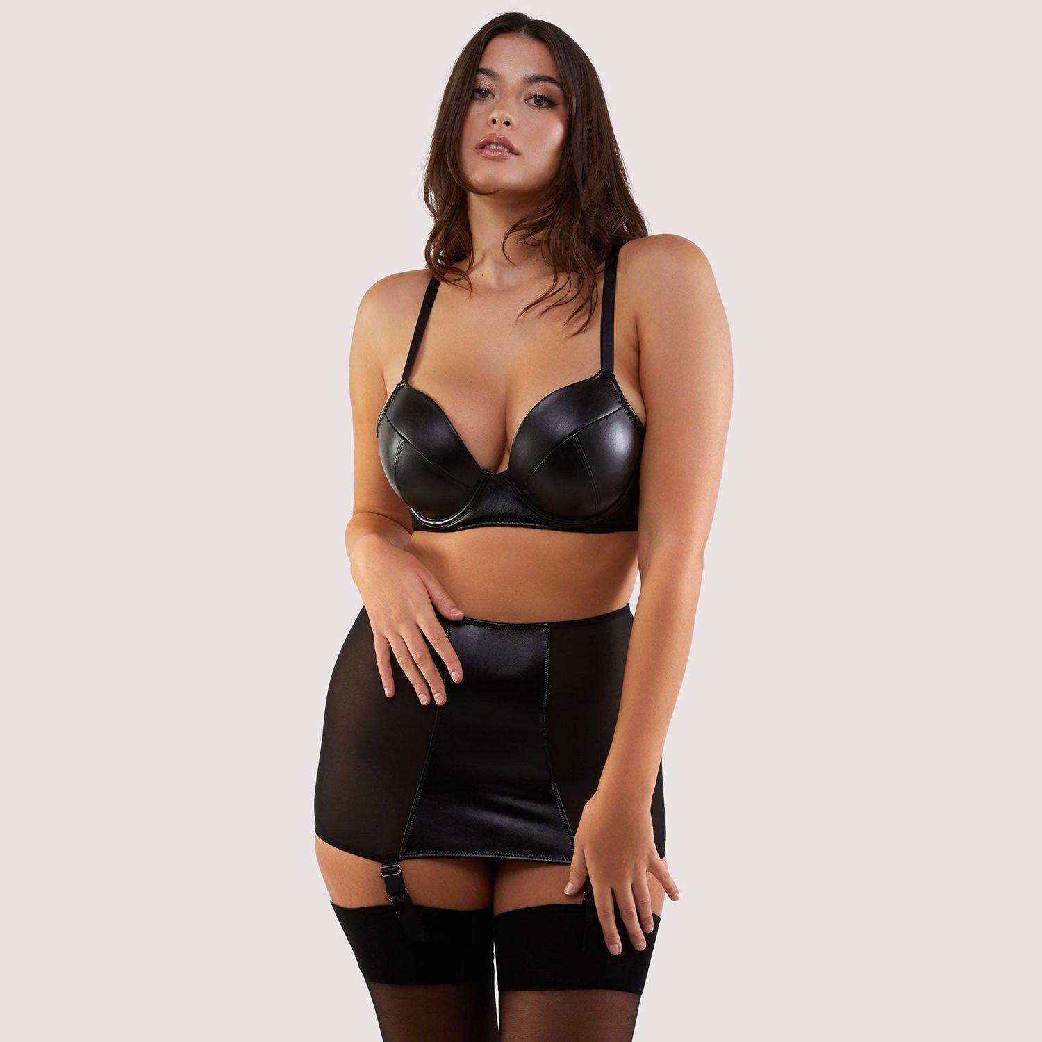 Black - Playful Promises - Iris Black Leatherette & Mesh Roll-On Girdle - 4