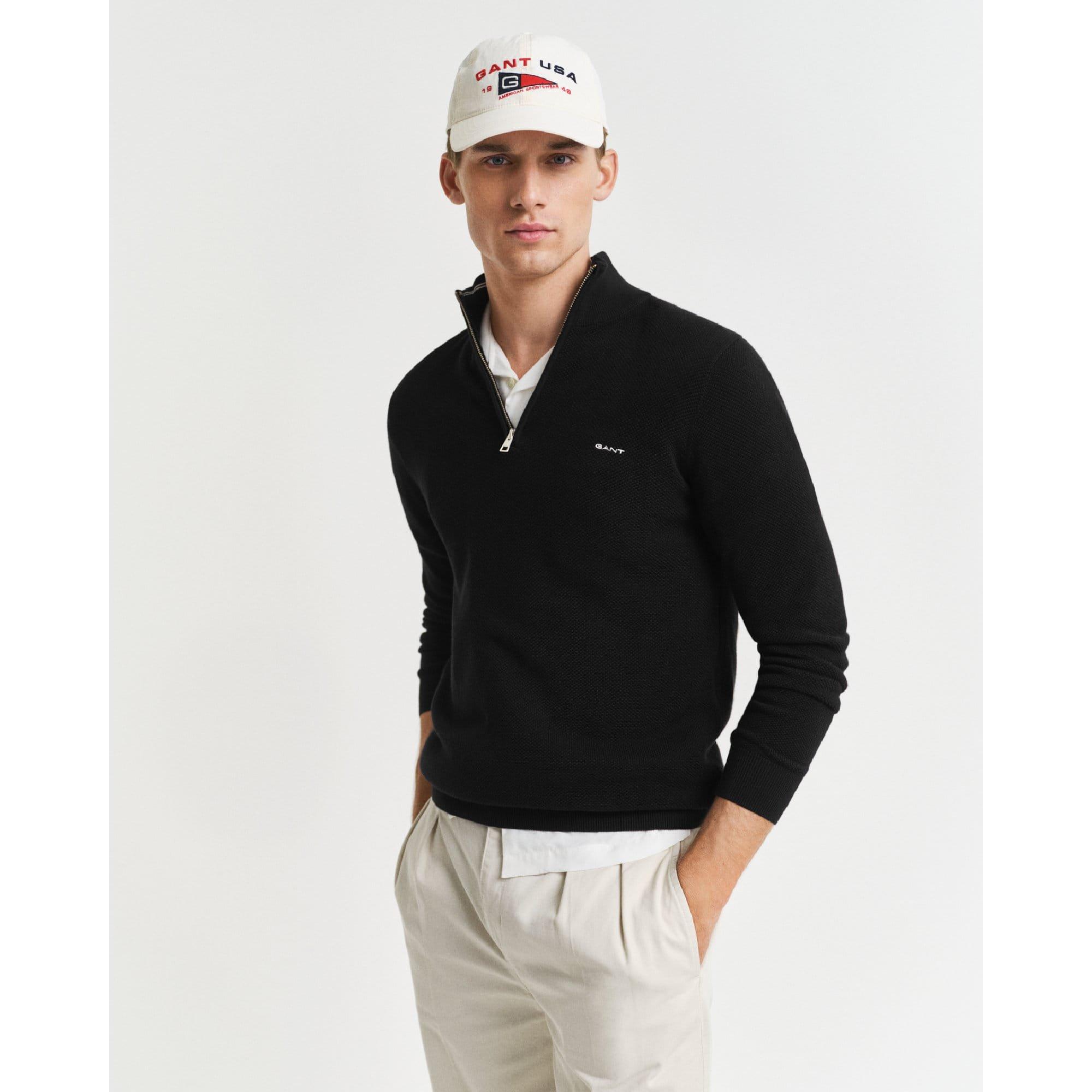 Black - Gant - Coton Pique Half Zip Fleece - 1