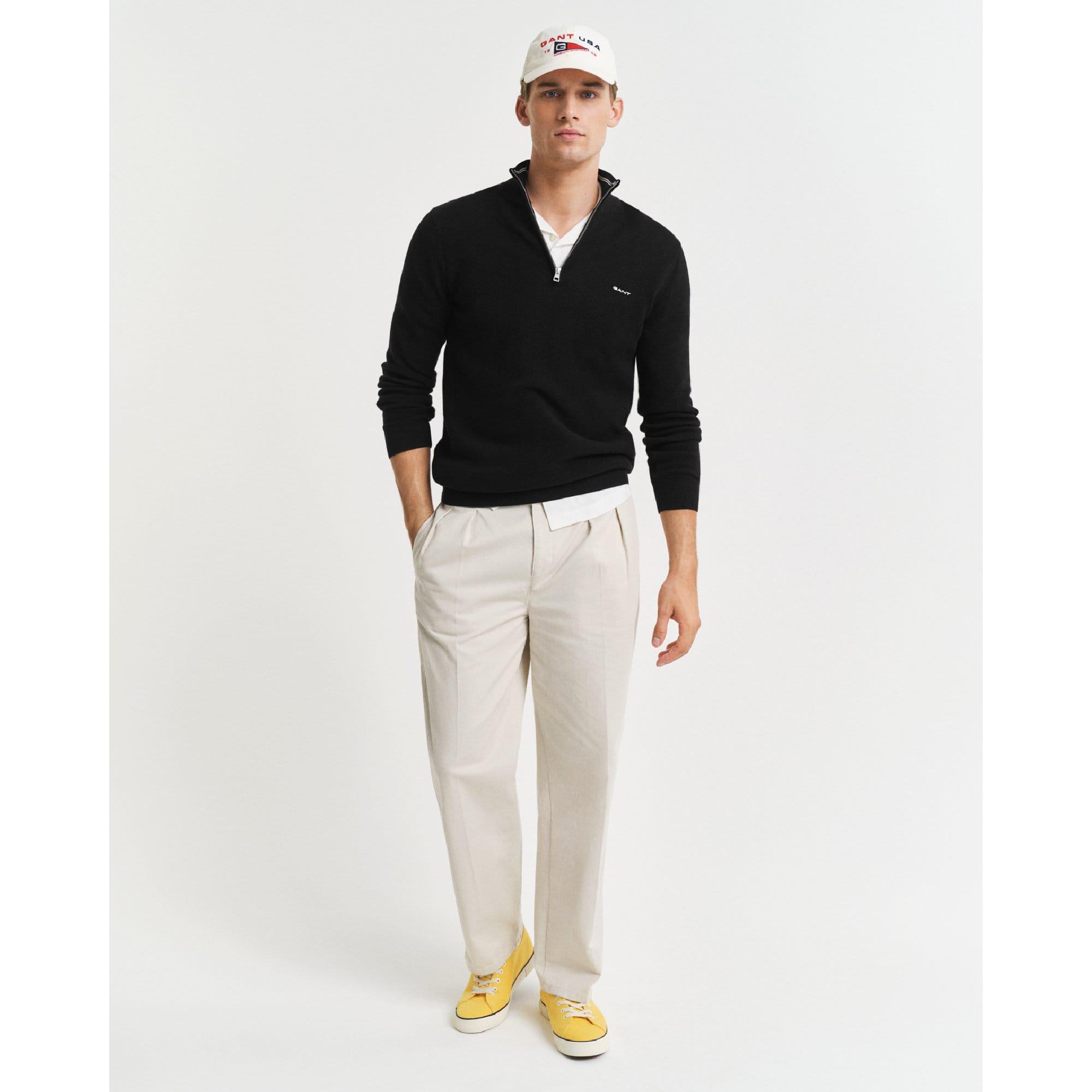 Black - Gant - Coton Pique Half Zip Fleece - 2