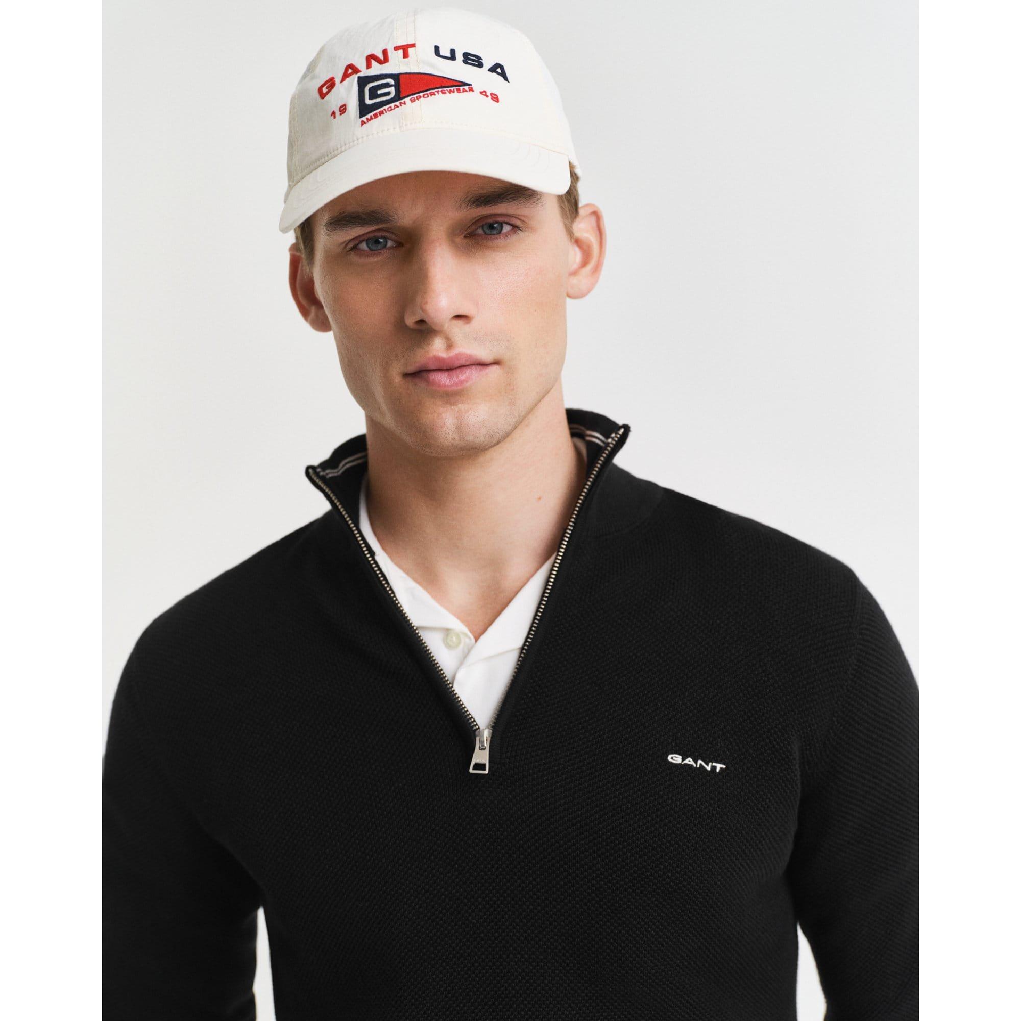 Black - Gant - Coton Pique Half Zip Fleece - 3