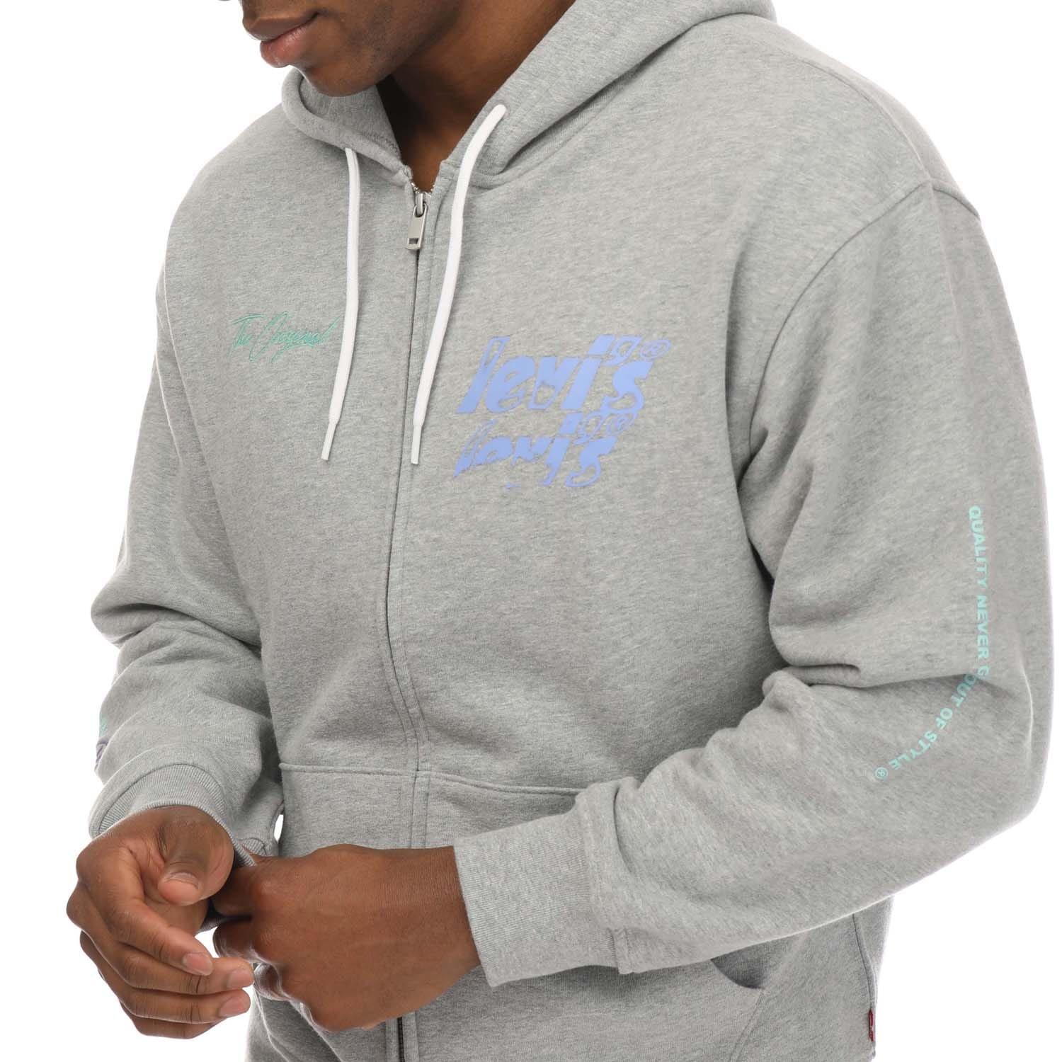 Grey - Levis - Relaxed Graphic Zip Hoody - 3