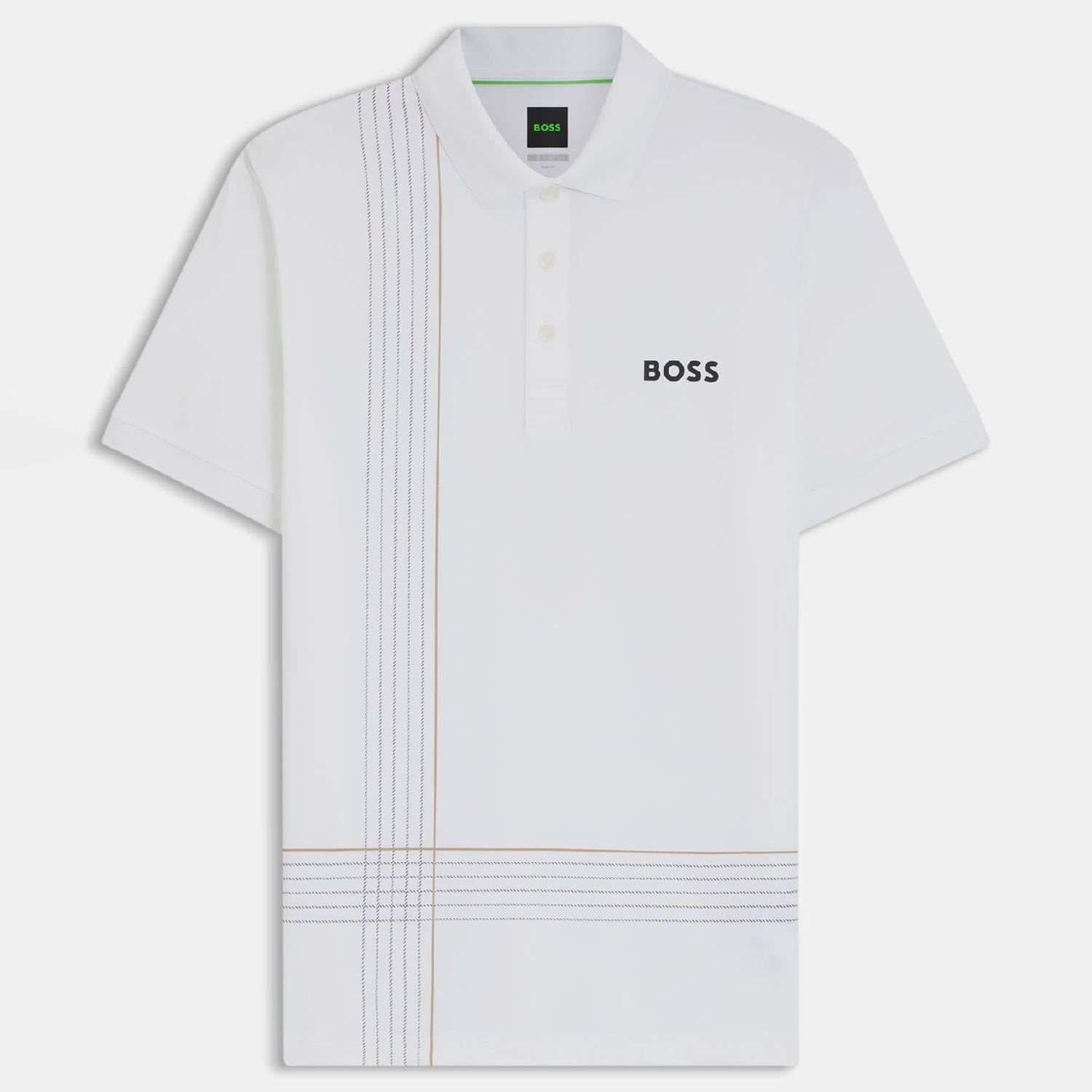 White - Boss - Active Quick Dry Polo Shirt with Check Artwork - 1