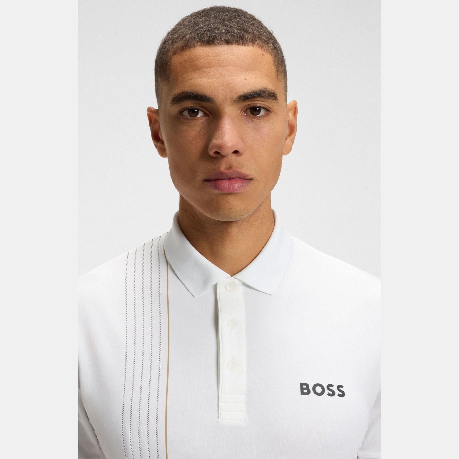 White - Boss - Active Quick Dry Polo Shirt with Check Artwork - 2