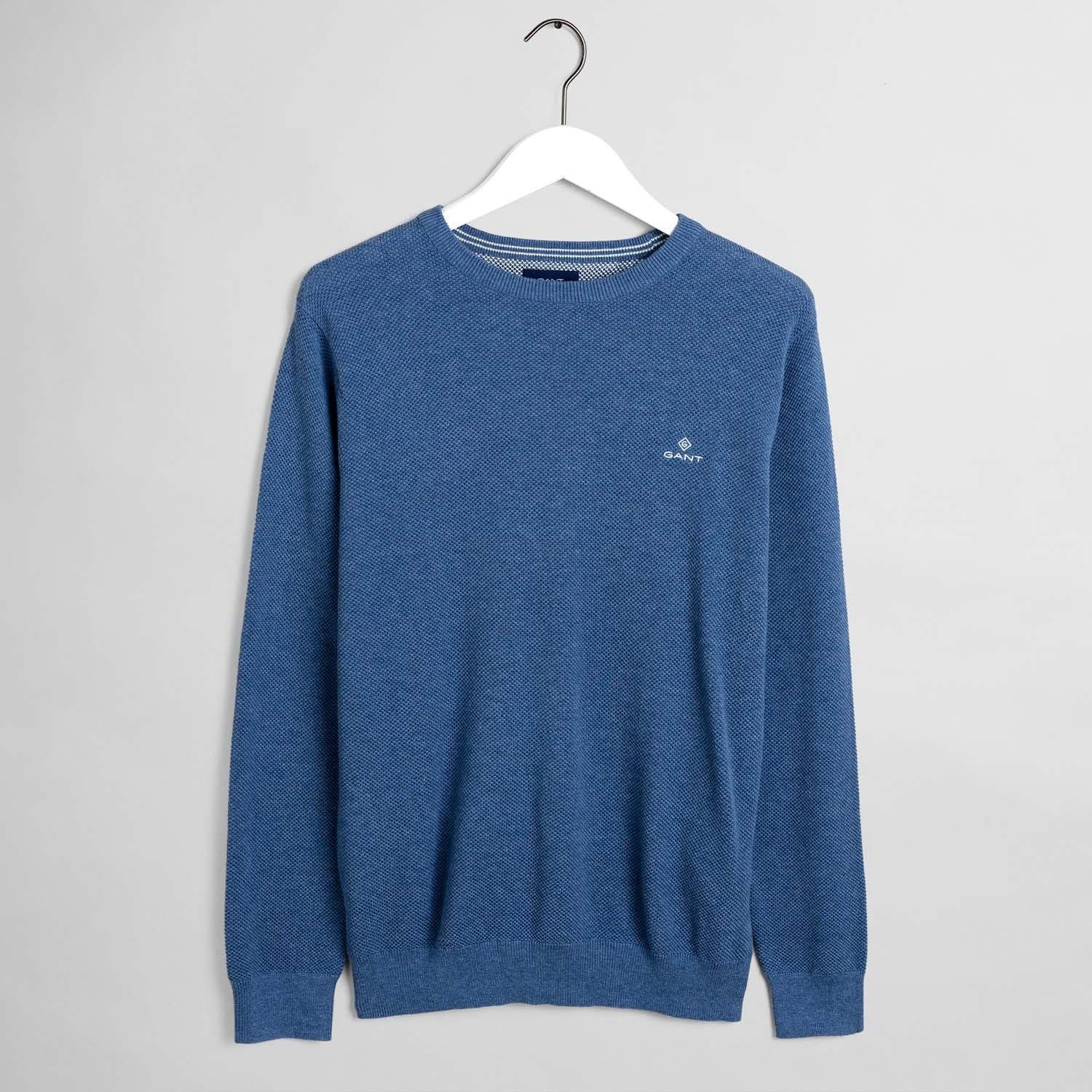 Blue - Gant - Cotton Piqu¿ Crewneck Sweatshirt - 1