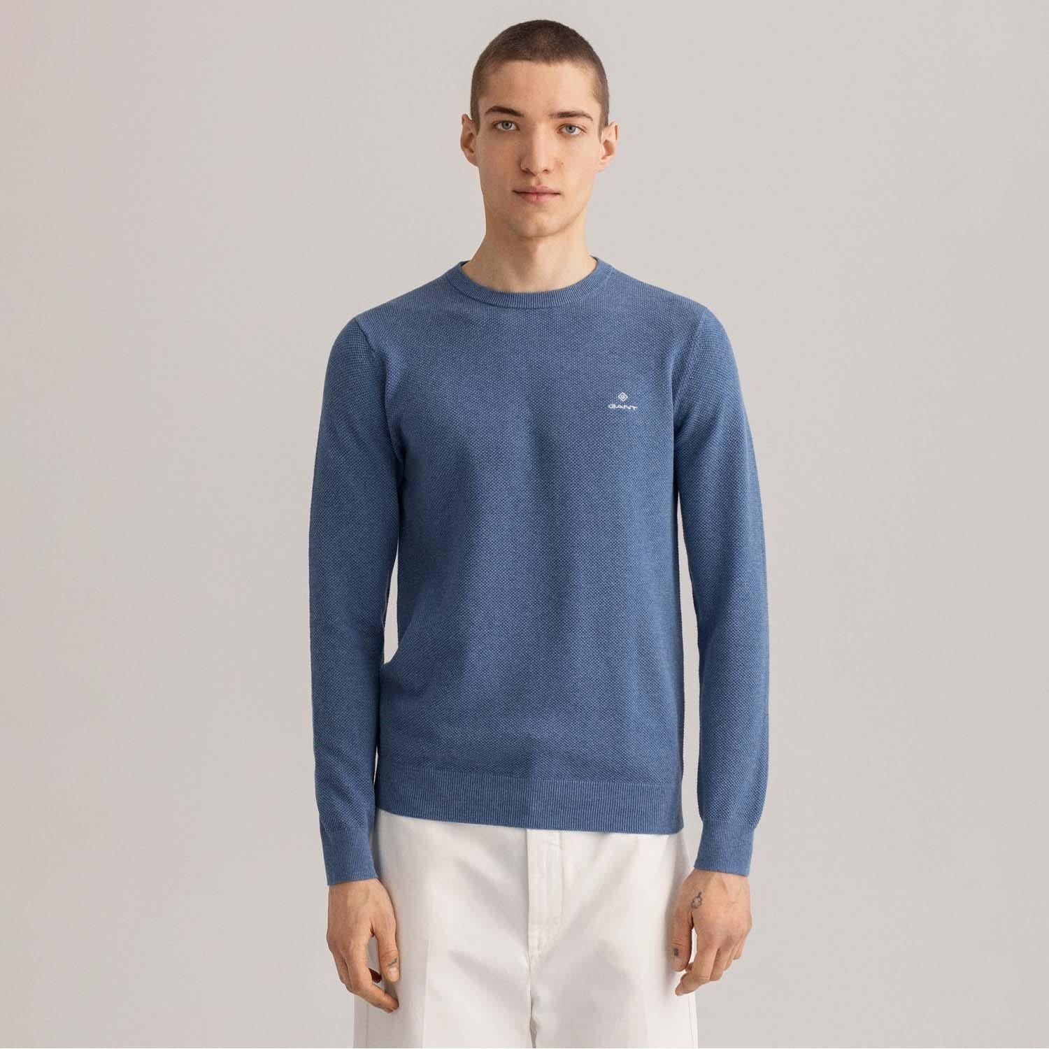 Blue - Gant - Cotton Piqu¿ Crewneck Sweatshirt - 2