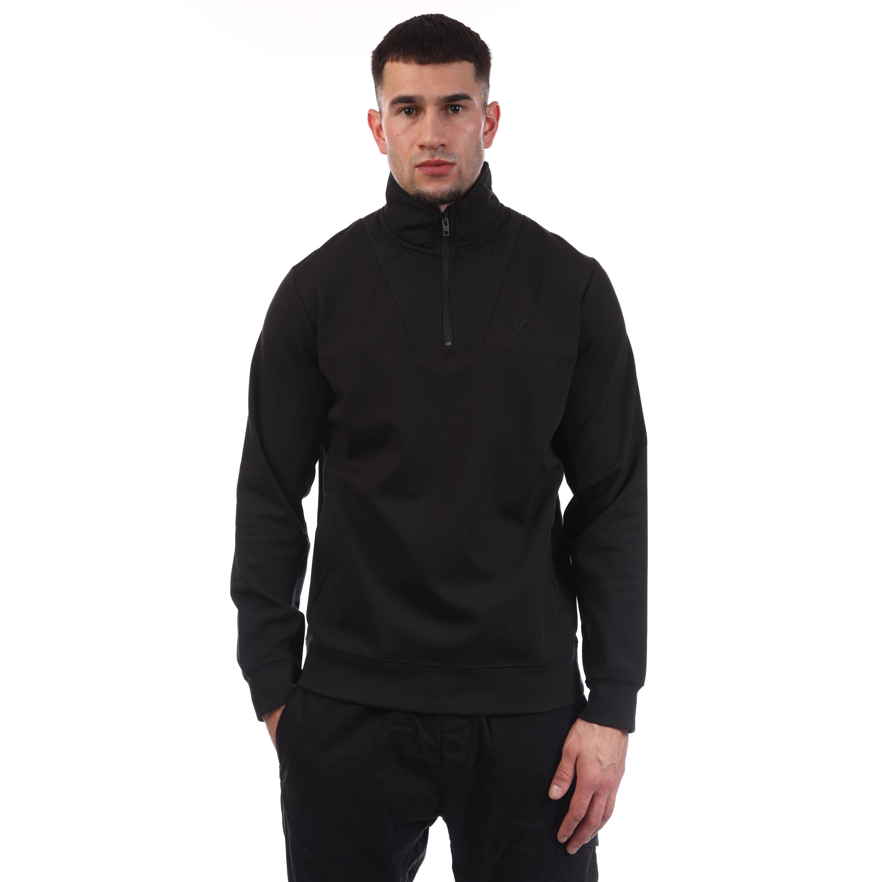 Black - Lyle and Scott - Panelled Hybrid Quarter Zip - 1