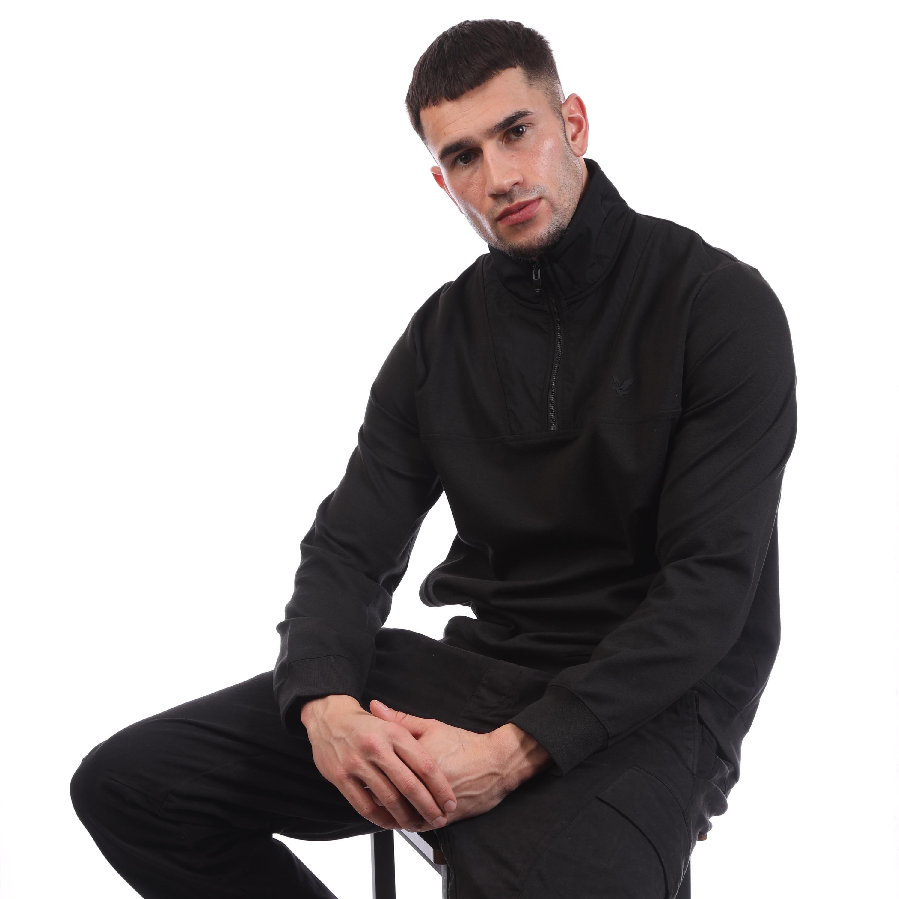Black - Lyle and Scott - Panelled Hybrid Quarter Zip - 4