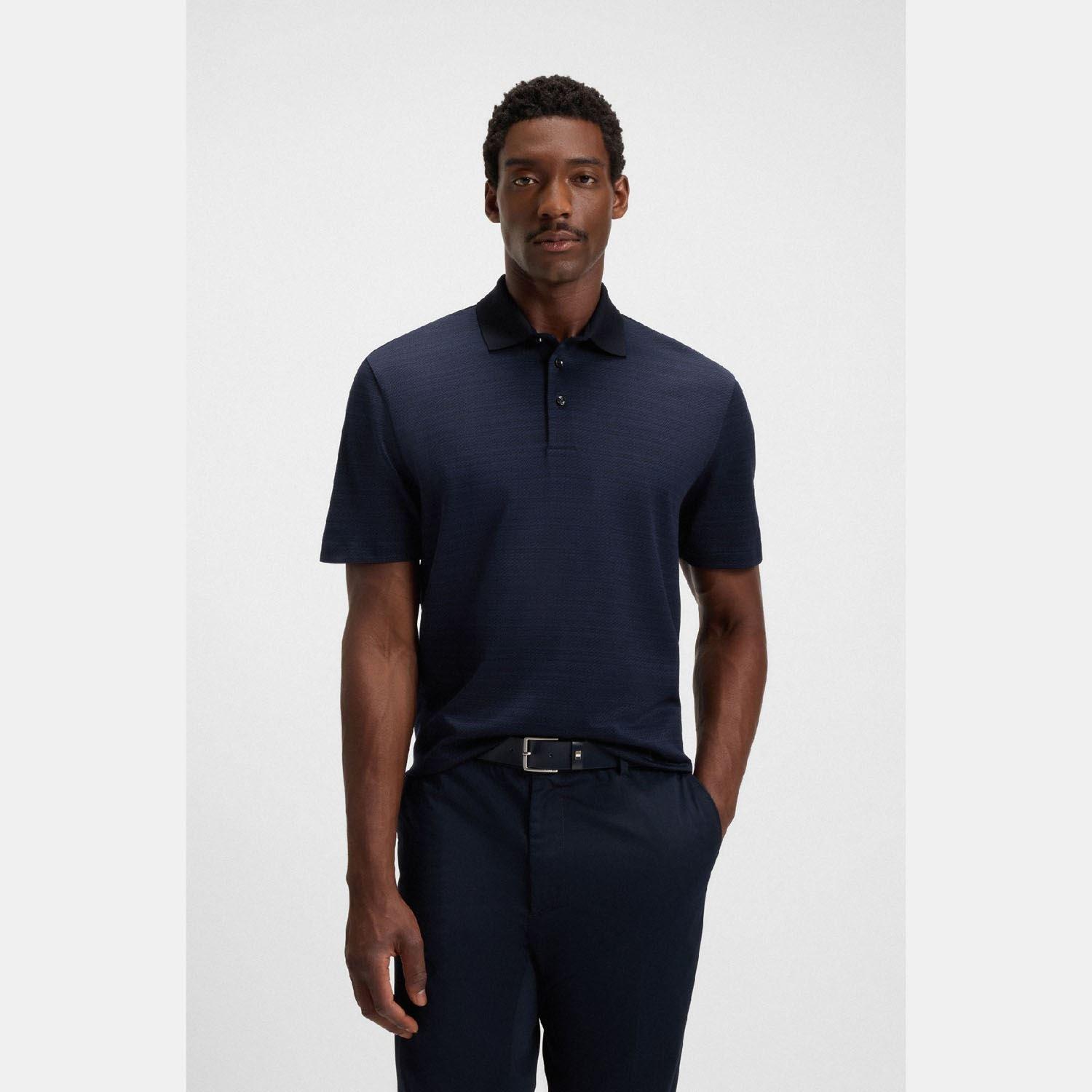 Dark Blue - Boss - H-Parris 102 Mercerised Cotton Polo Shirt - 2
