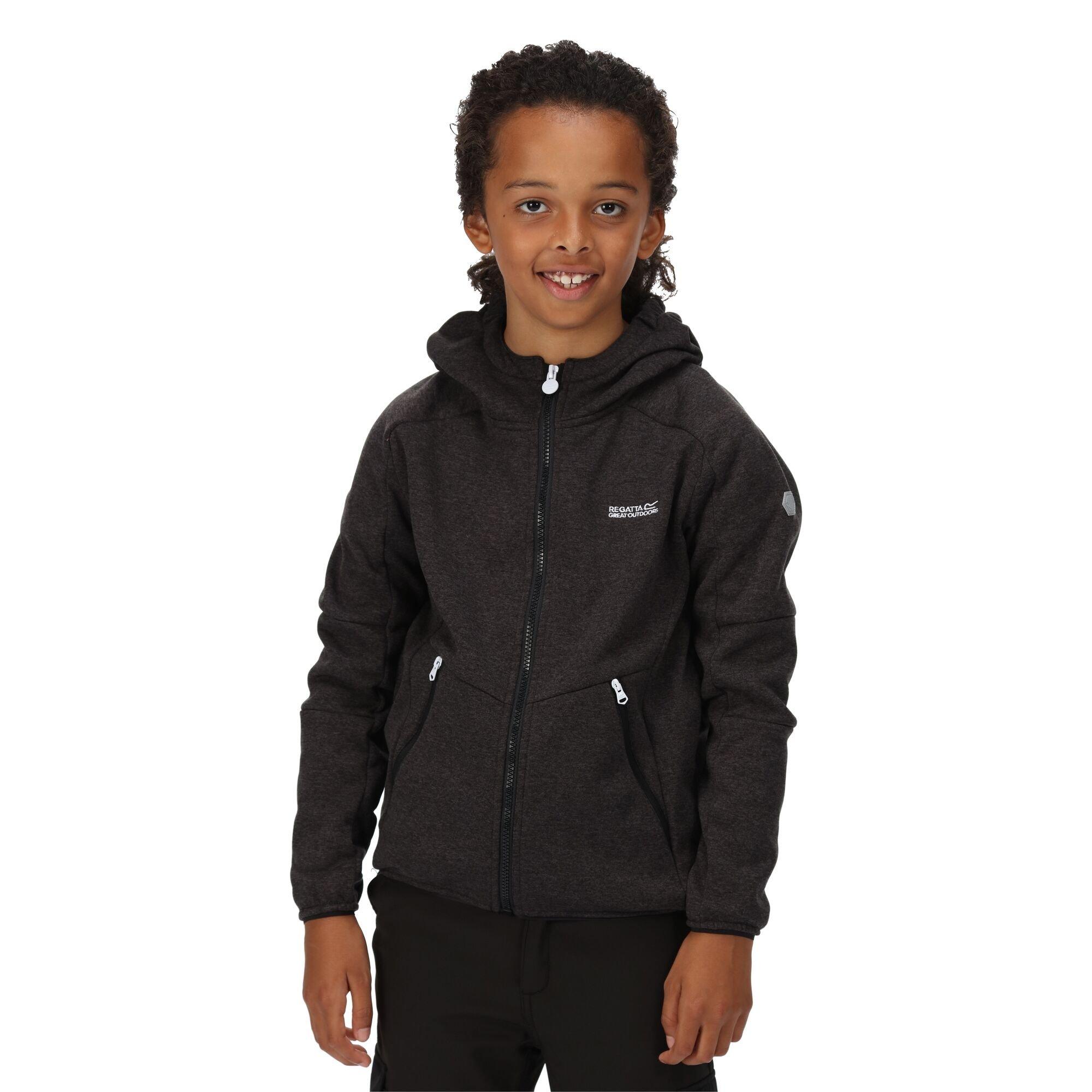 Black - Regatta - Unisex Kids' Maxwell Reflective Hooded Softshell Jacket - 2