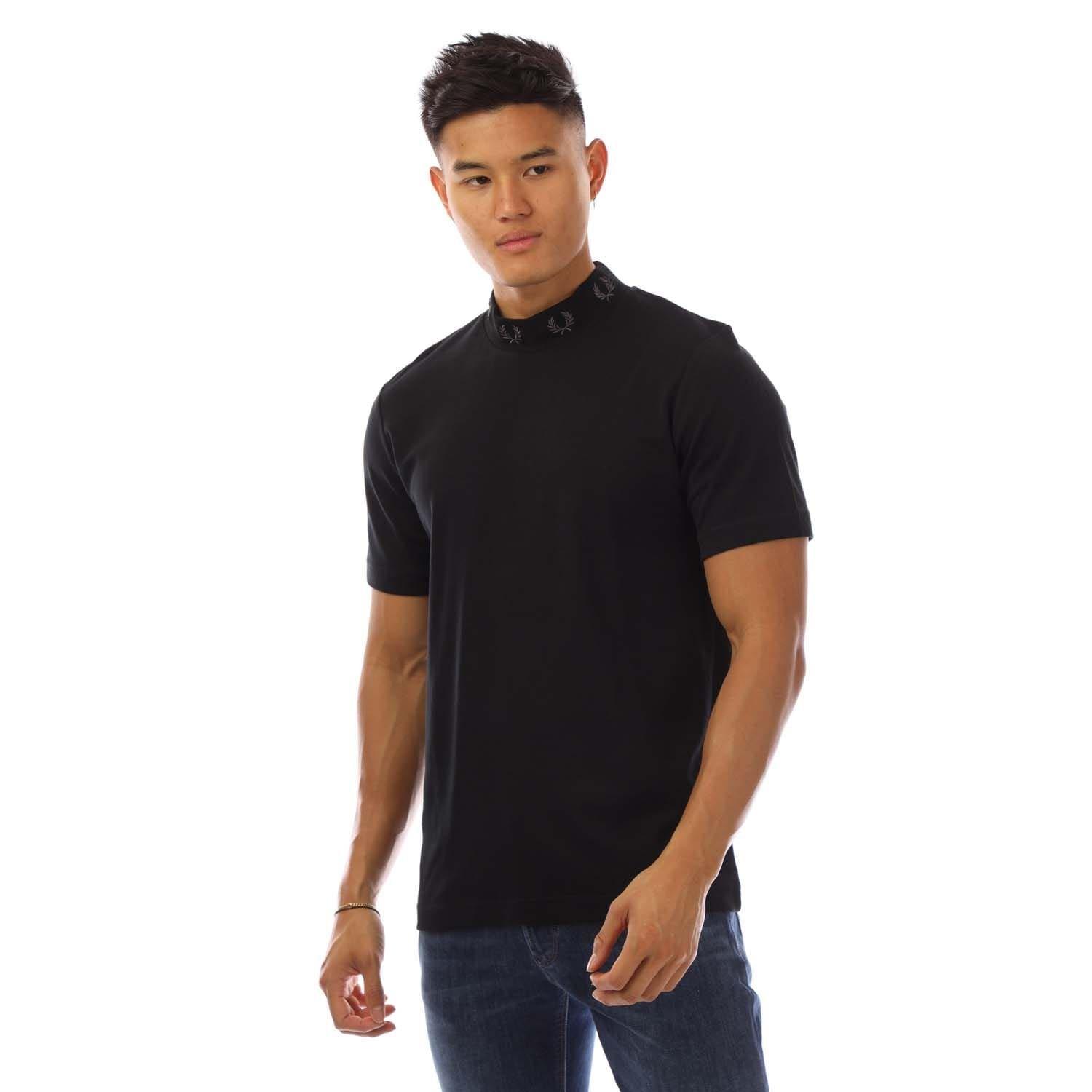 Black - Fred Perry - Laurel Wreath High Neck T-Shirt - 1