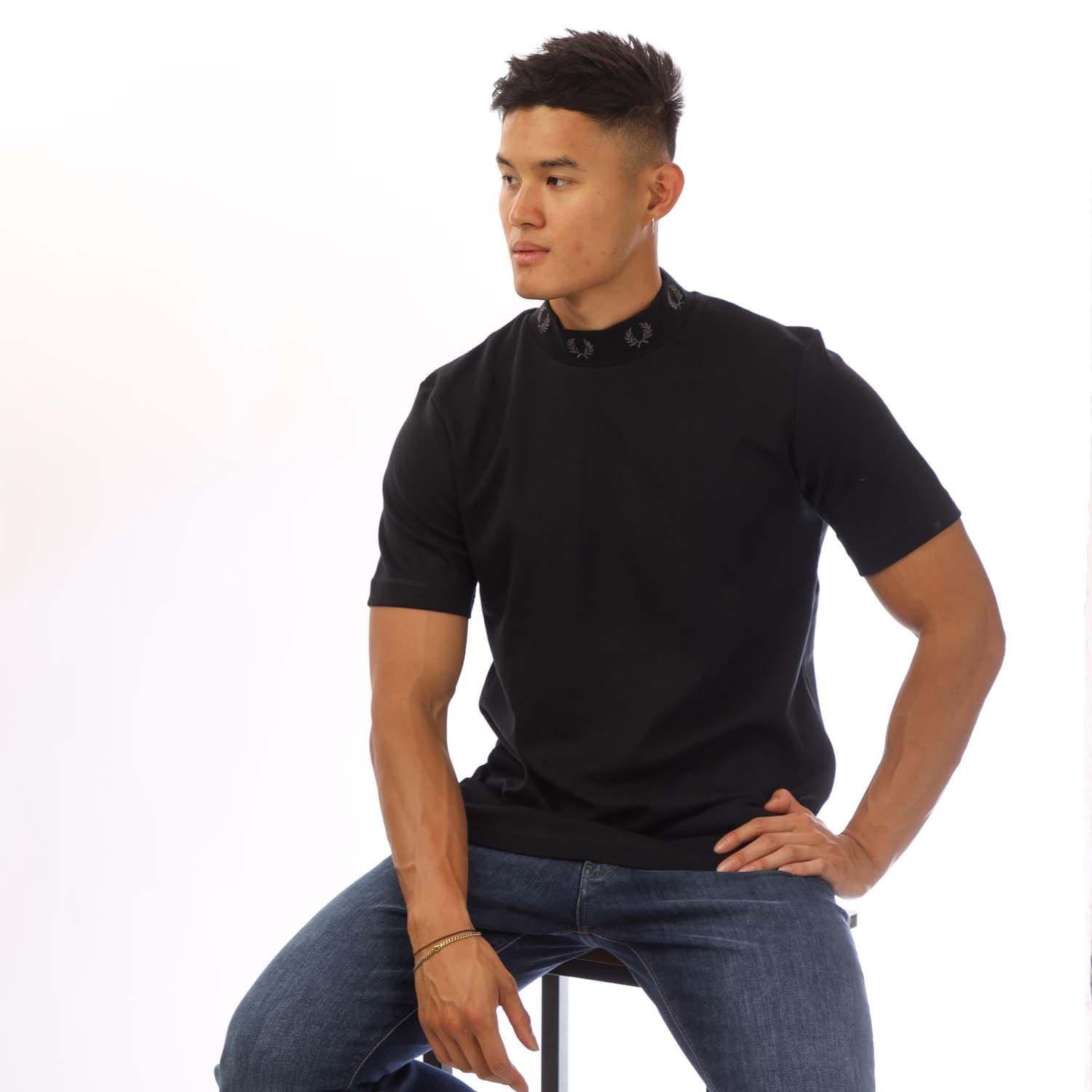 Black - Fred Perry - Laurel Wreath High Neck T-Shirt - 4