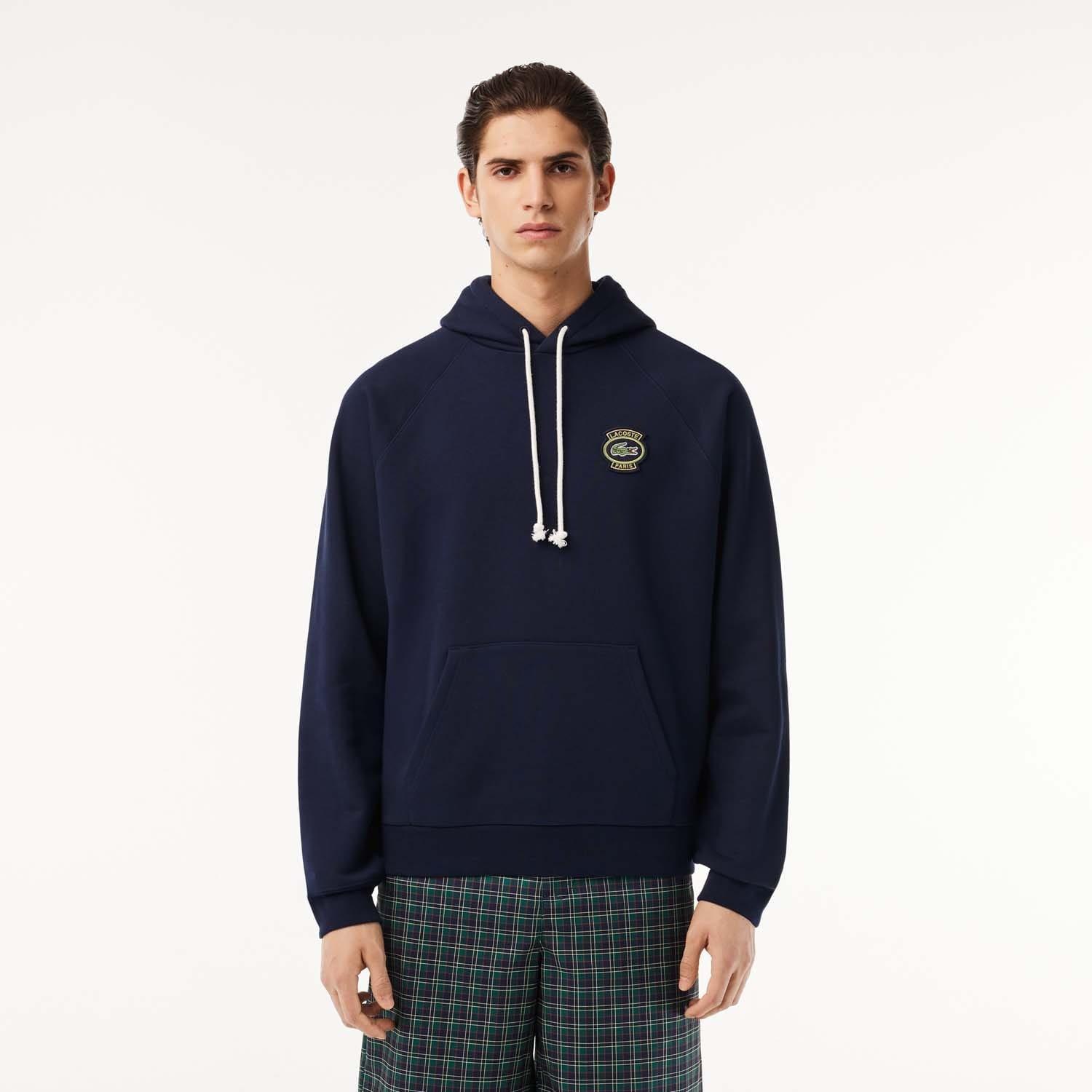 Navy - Lacoste - Heritage Badge Fleece Hoodie - 1
