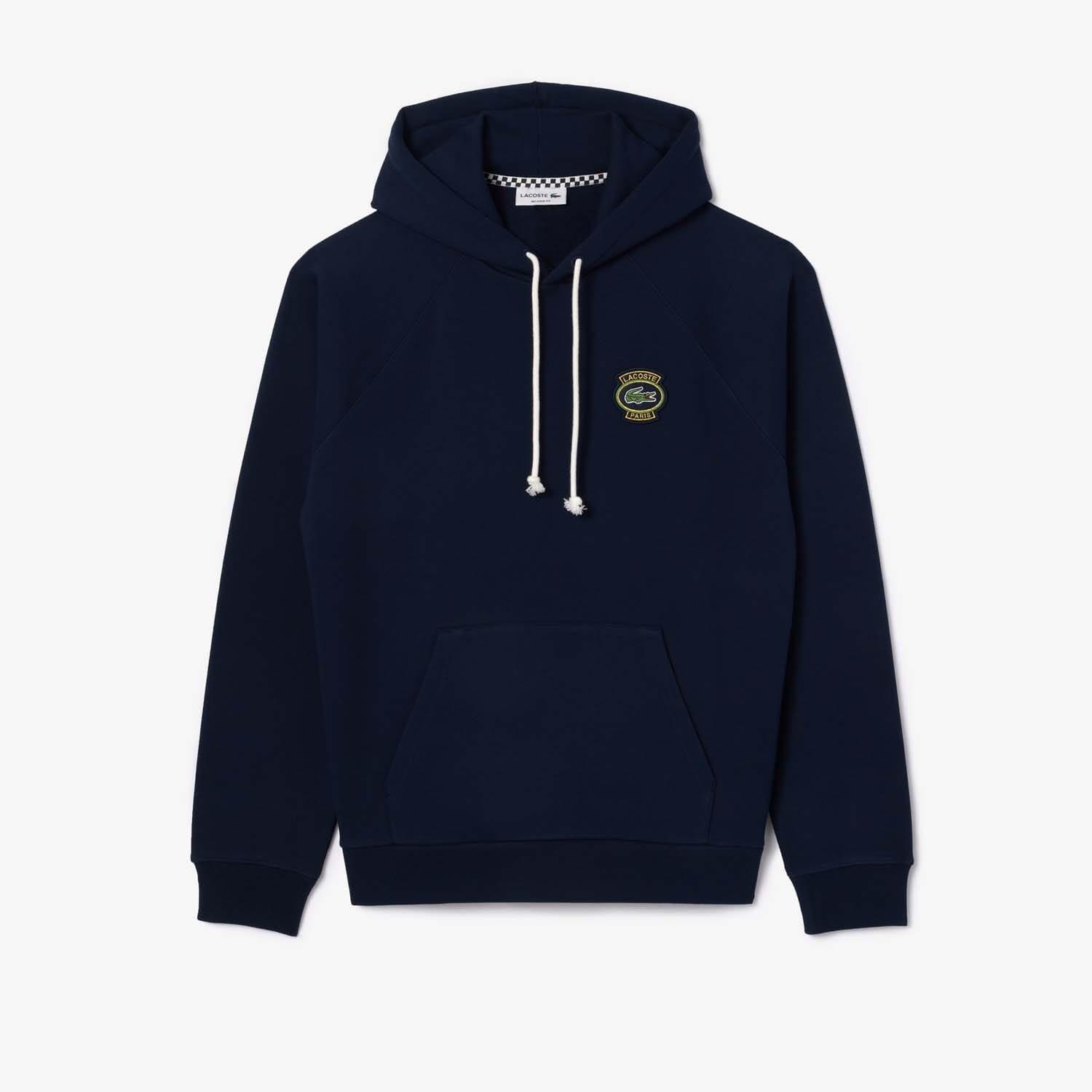 Navy - Lacoste - Heritage Badge Fleece Hoodie - 3
