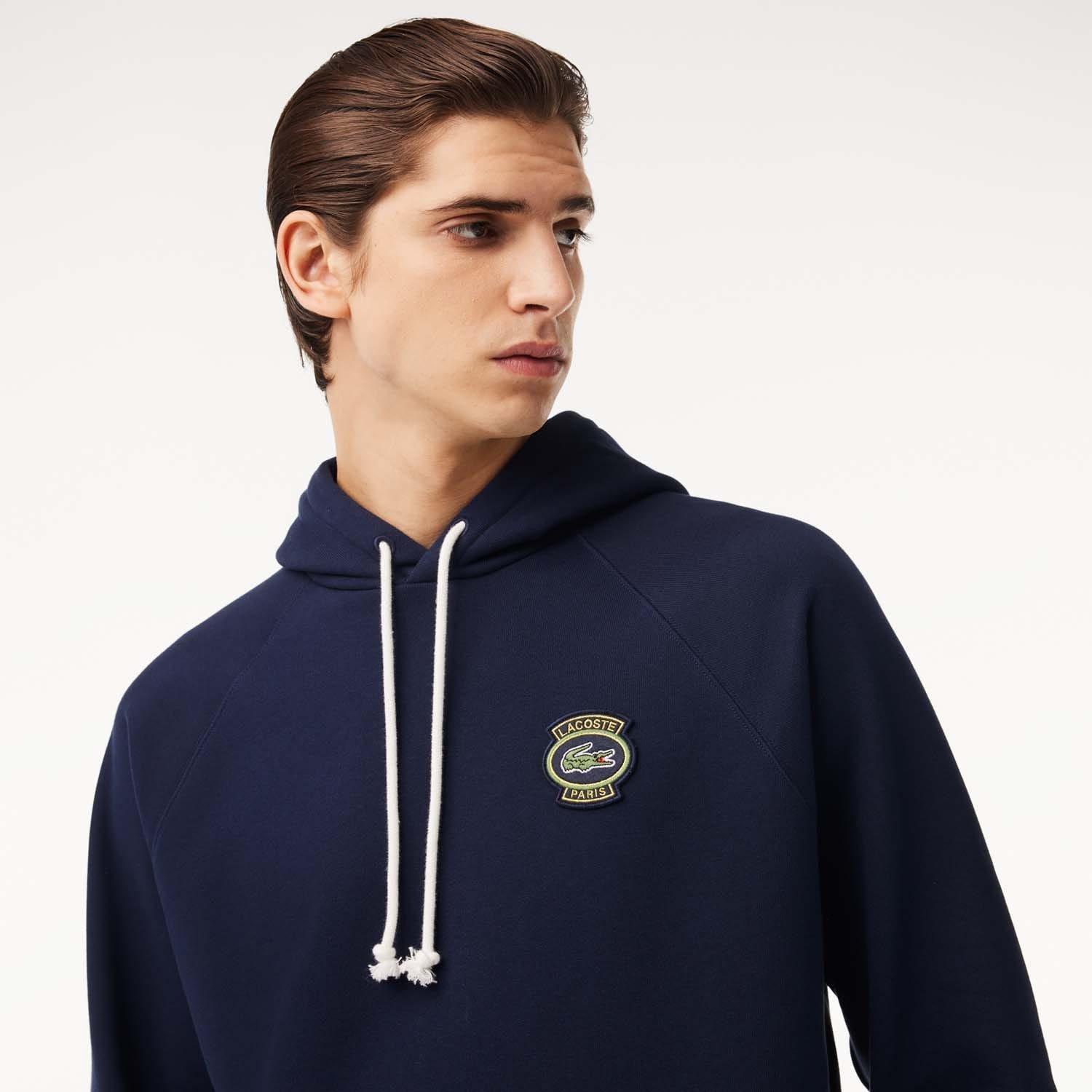 Navy - Lacoste - Heritage Badge Fleece Hoodie - 4