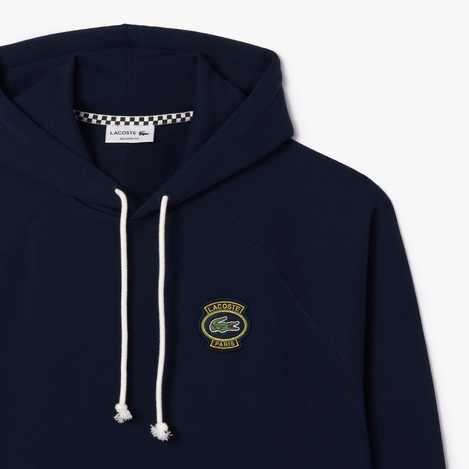 Navy - Lacoste - Heritage Badge Fleece Hoodie - 5