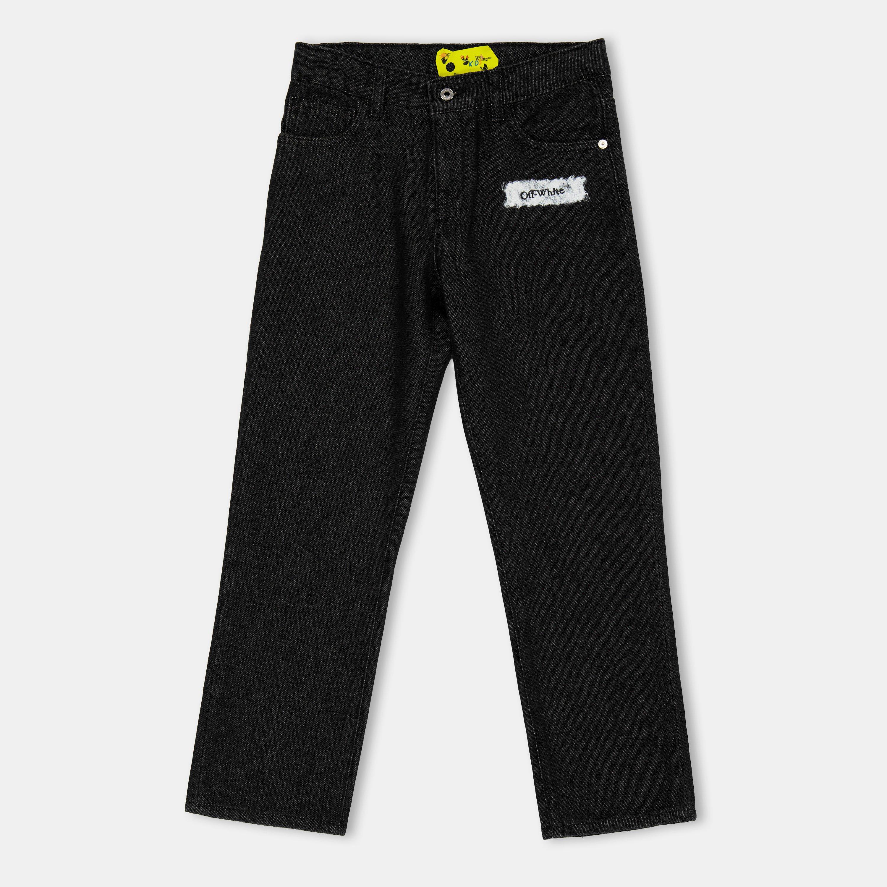 Off White  Kids' Denim Relaxed Fit Wide Leg Jeans - Black 1001 - Size 8Y