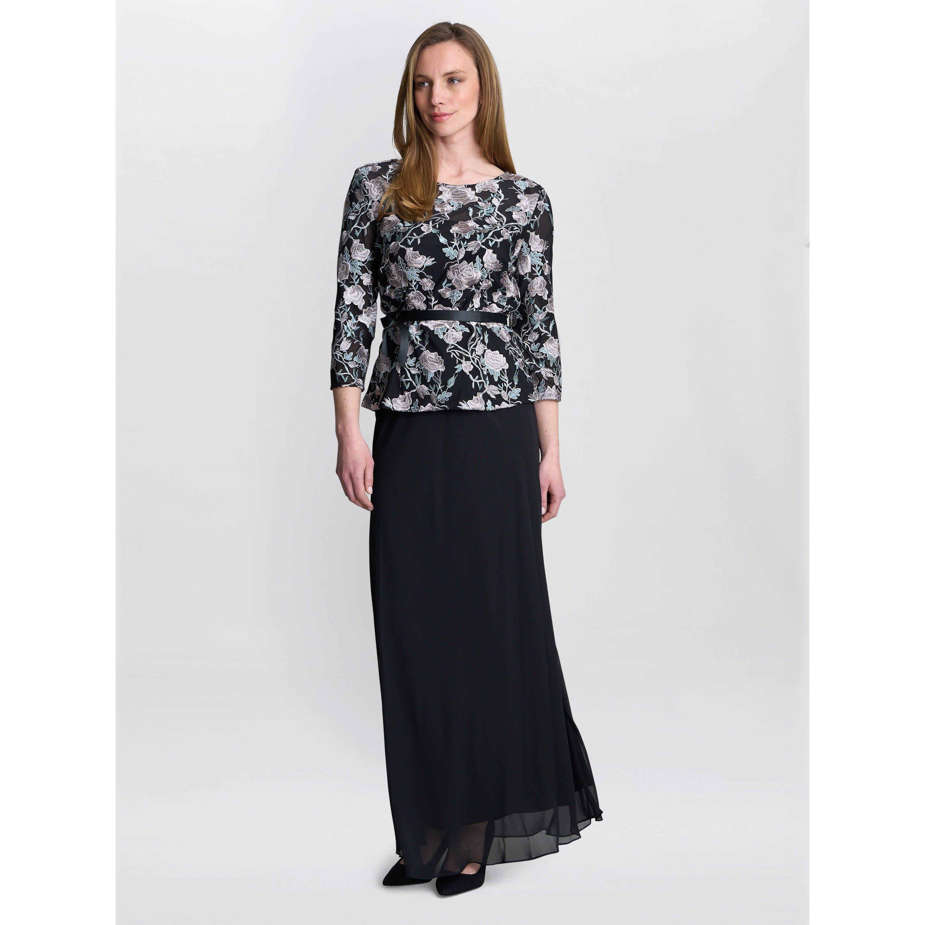 Gina Bacconi Women's Brandy Embroidered Blouse With Tie Belt - Black / Pink - L