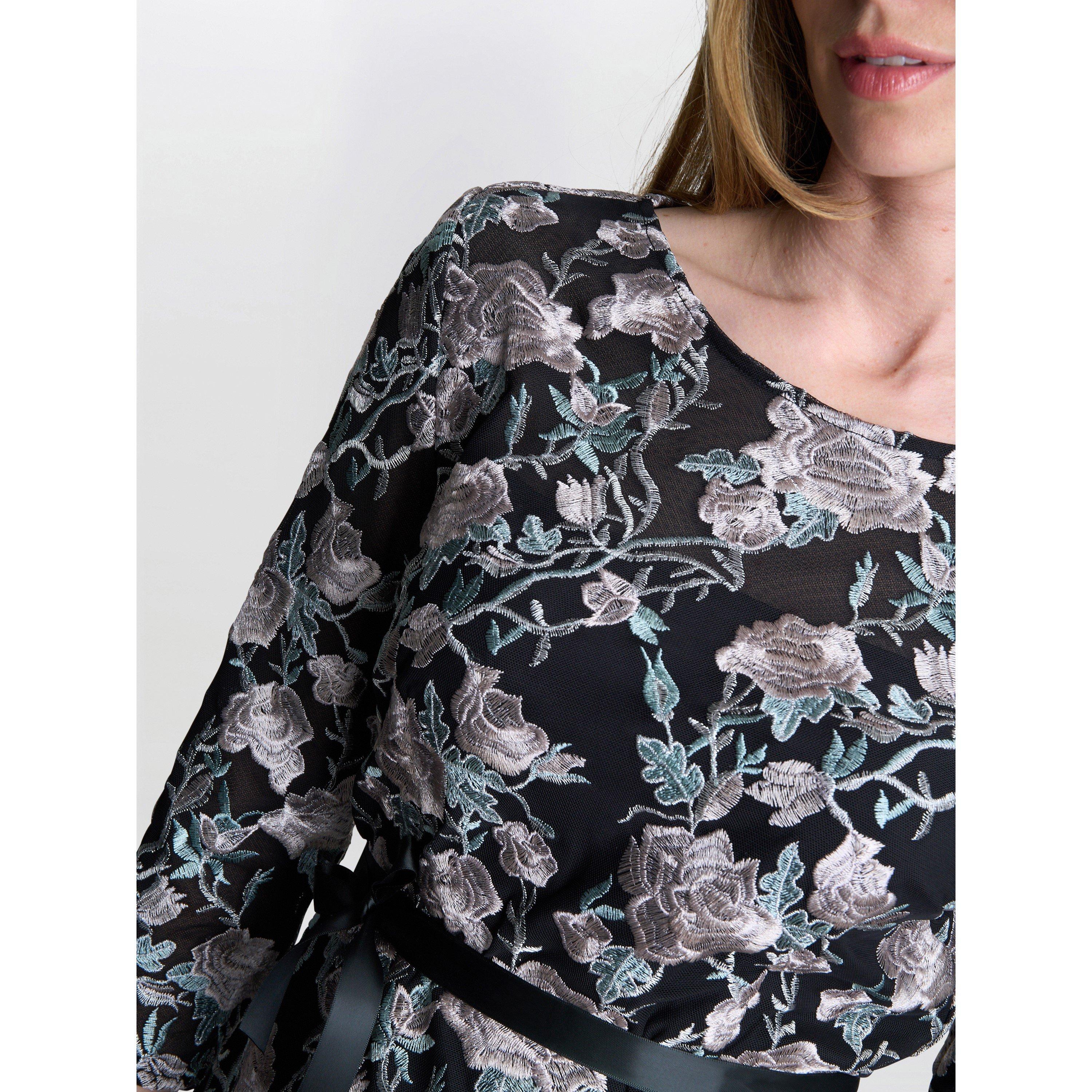 Black / Pink - Gina Bacconi - Brandy Embroidered Blouse With Tie Belt - 4