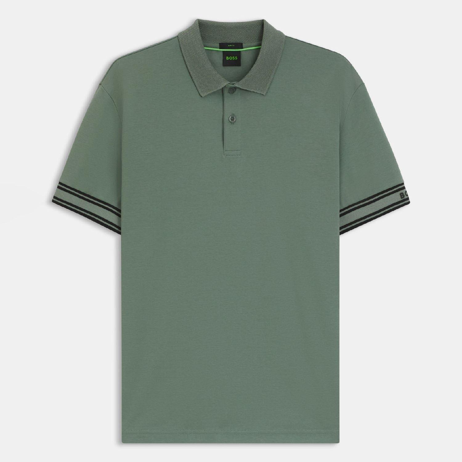 Green - Boss - Zone Stripe Cuff Polo Shirt - 1