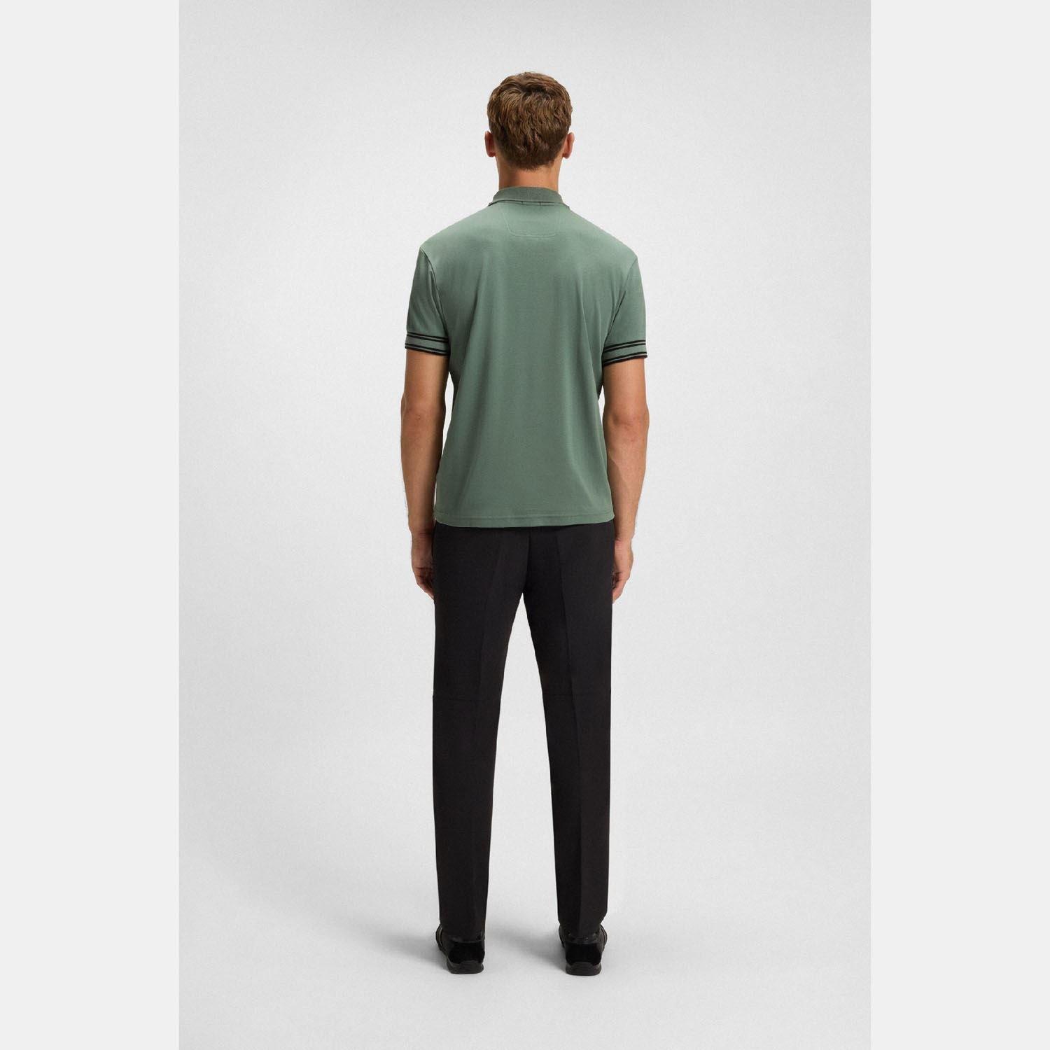 Green - Boss - Zone Stripe Cuff Polo Shirt - 4