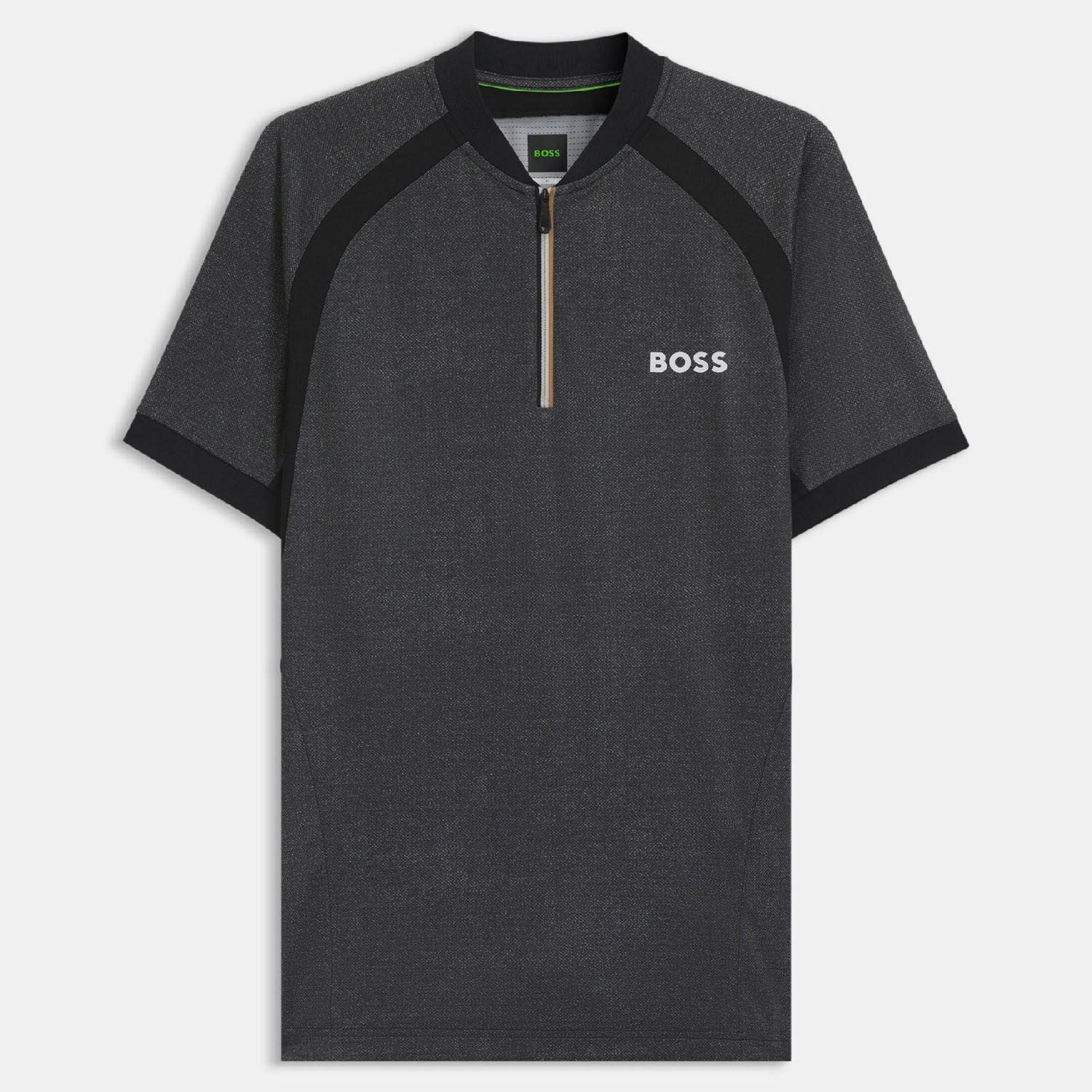 Black - Boss - PL_TOC Matchball Zip-Neck Mesh Polo Shirt - 1