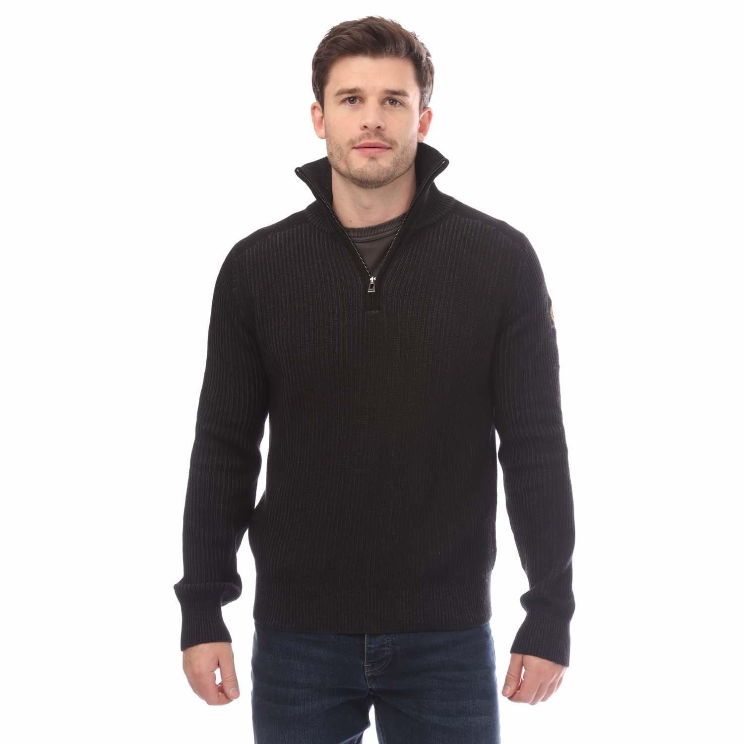 Black - Belstaff - Cotton Wool Rib Stanley Quarter Zip Jumper - 1