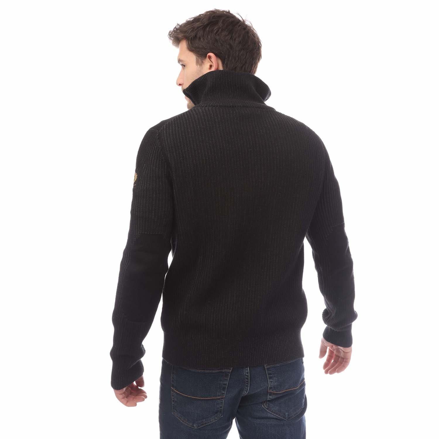 Black - Belstaff - Cotton Wool Rib Stanley Quarter Zip Jumper - 2