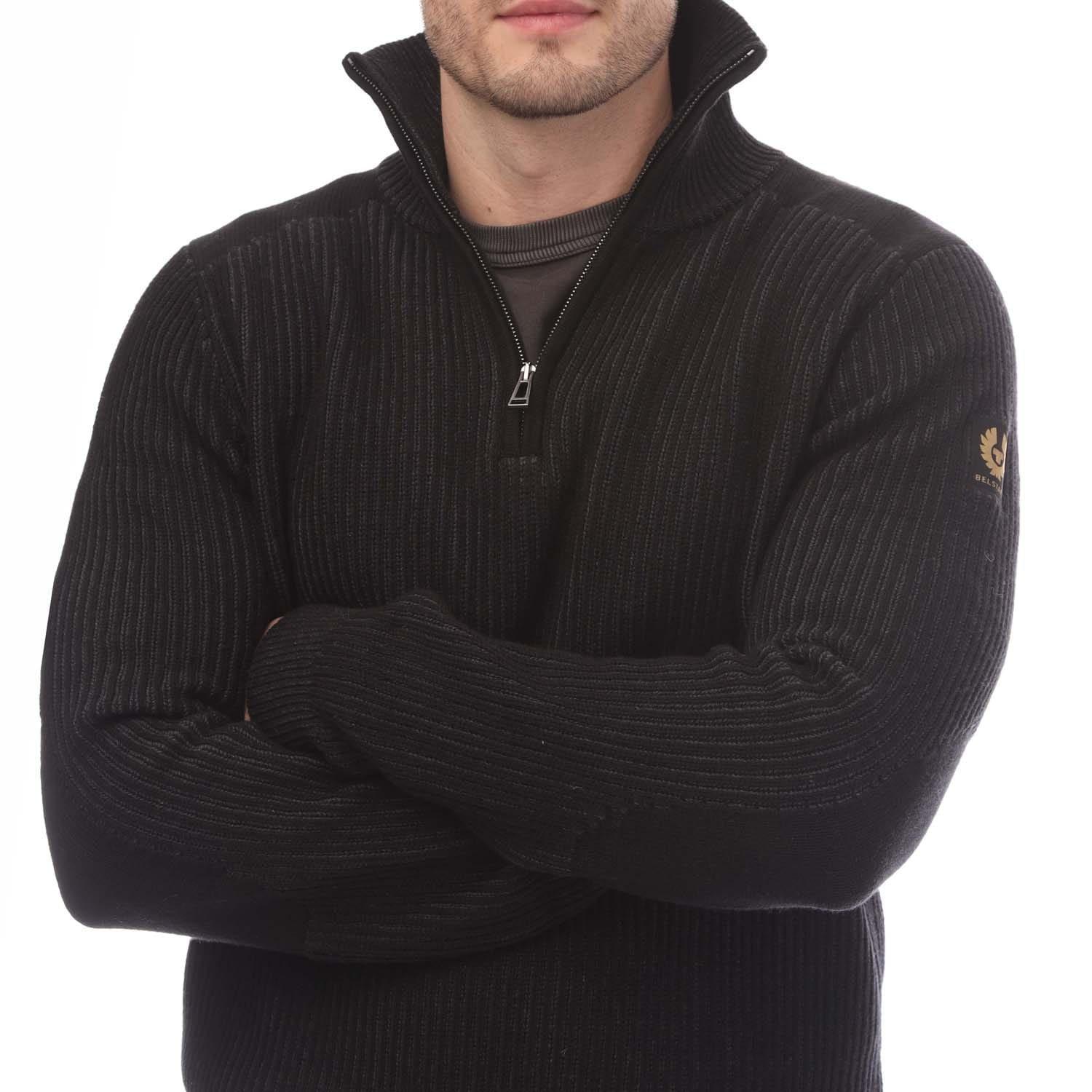 Black - Belstaff - Cotton Wool Rib Stanley Quarter Zip Jumper - 3