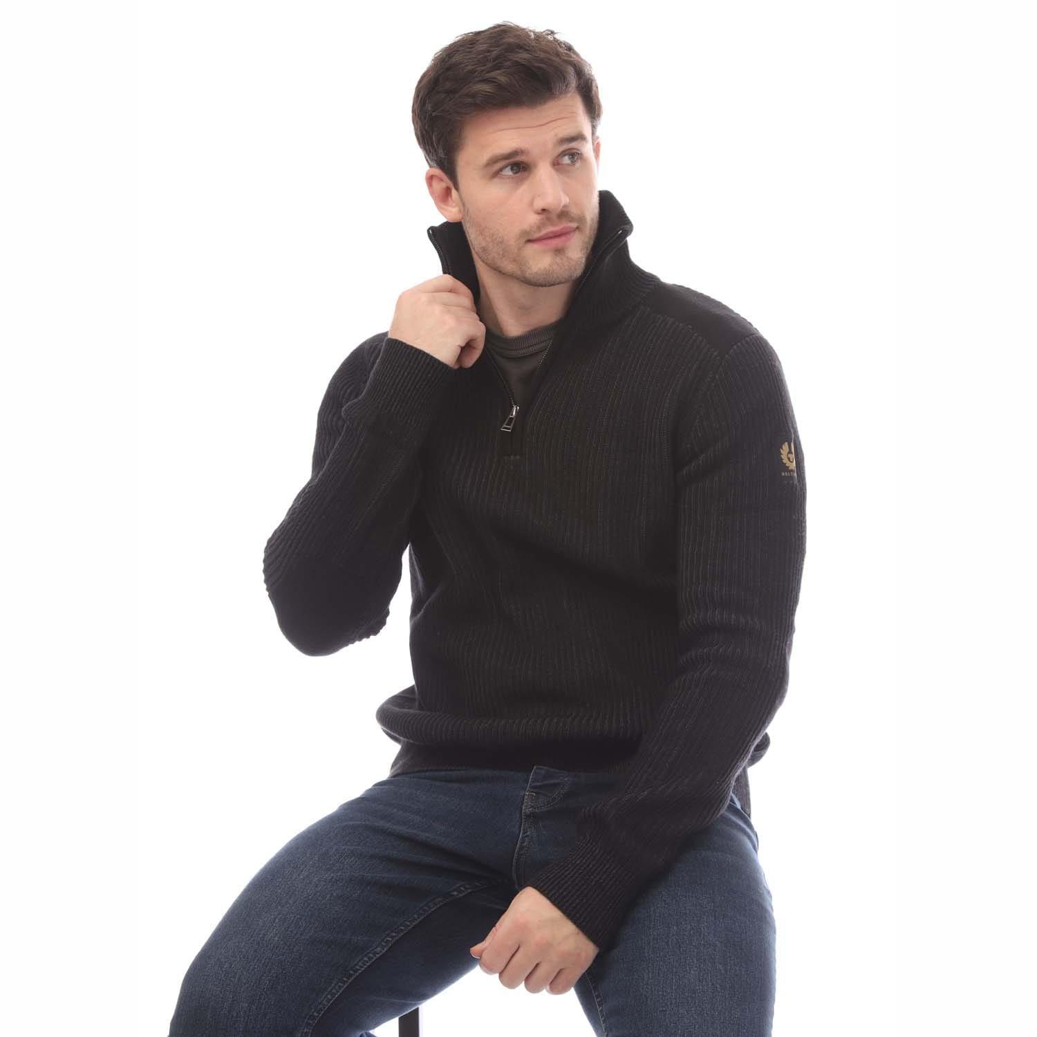 Black - Belstaff - Cotton Wool Rib Stanley Quarter Zip Jumper - 4