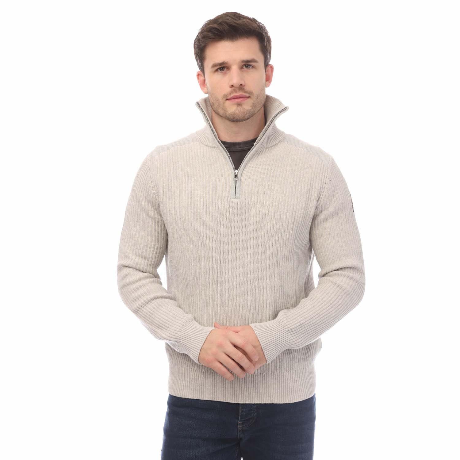Belstaff Cotton Wool Rib Stanley Quarter Zip Jumper - White - XS